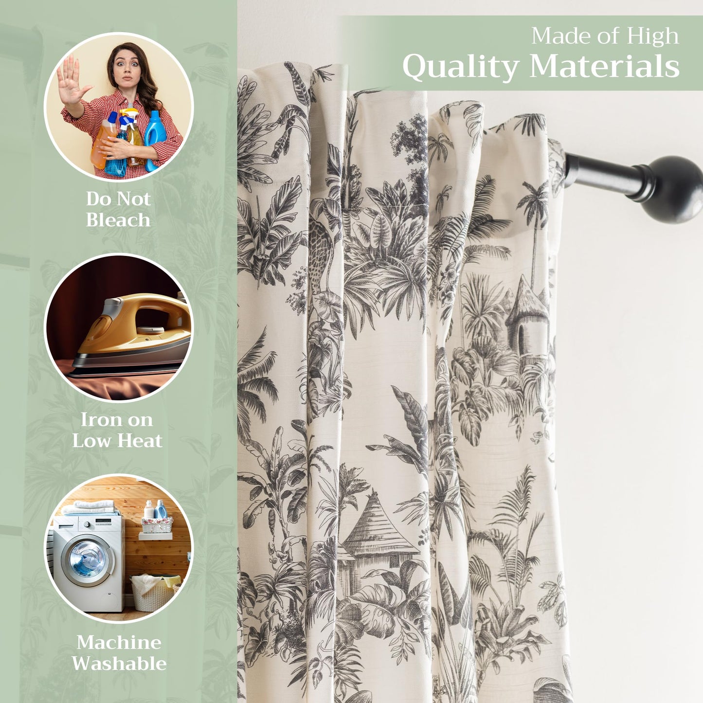 Maison d' Hermine Curtains for Living Room 100% Cotton 96 inch Length One Panel Light Filtering Toile Curtains for Bedroom Windows with Rod and Loop Pockets Drapes (Savana Jouy Black, 50" W x 96" L)