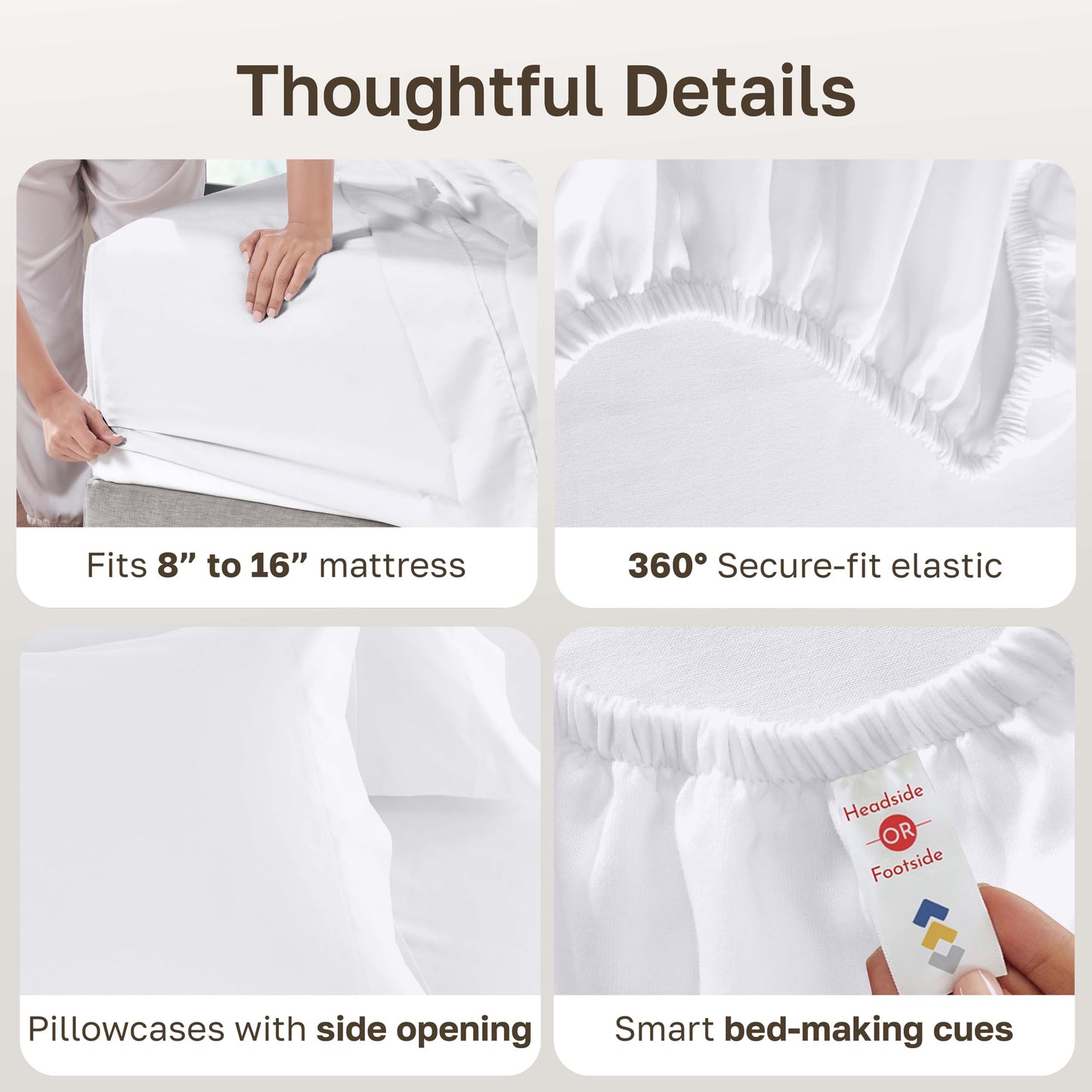 California Design Den Queen Sheet Set - Luxury 600 Thread Count Sateen, 100% Cotton Deep Pocket Queen Sheets with All Around Elastic, Snug Fit, Durable Bedding Set - White