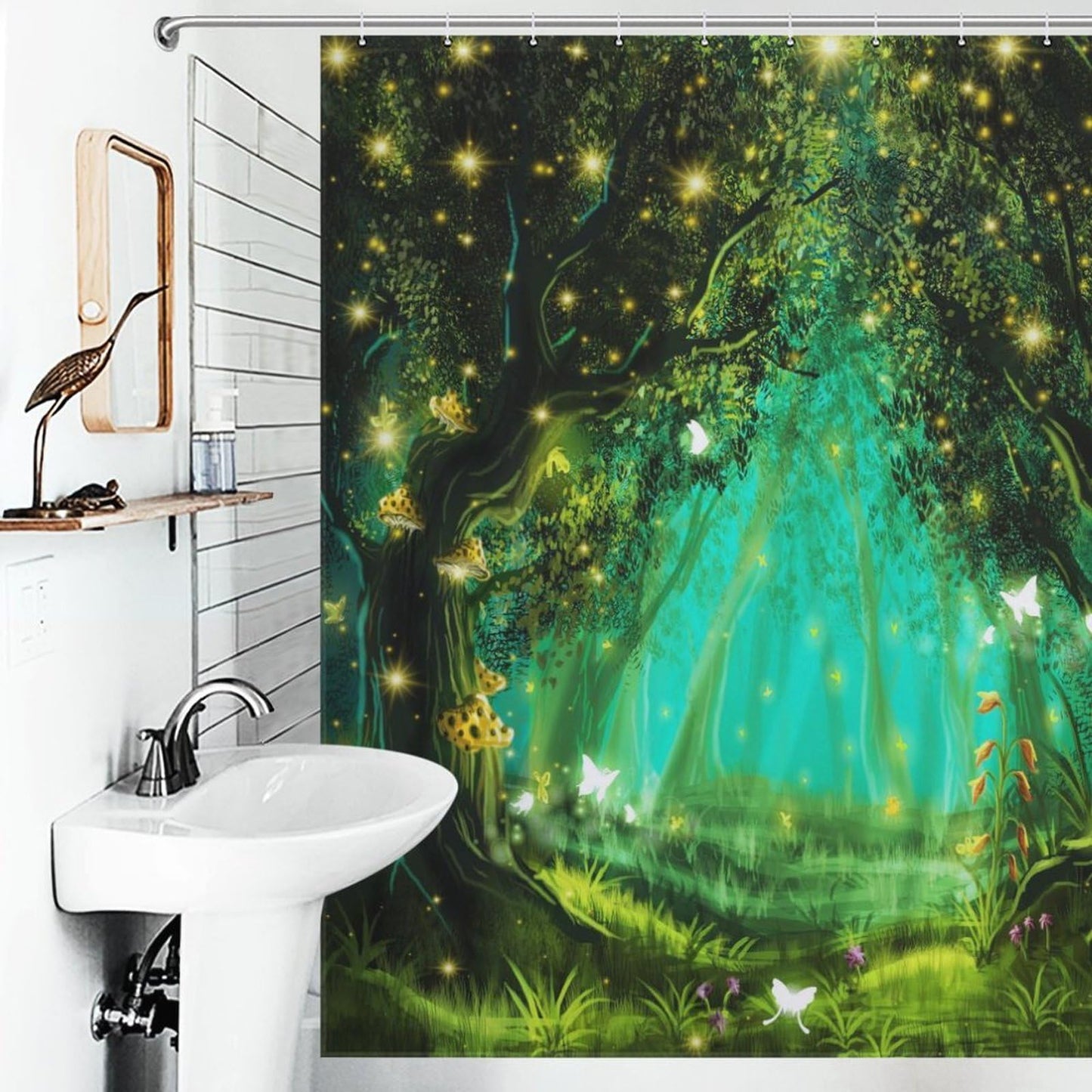TYVGICZ Magic Forest Bath Curtains, Fantasy Nature Fantasy Sower Curtains Decor Enchanted Woods Polyester Fabric，66x72 Inch