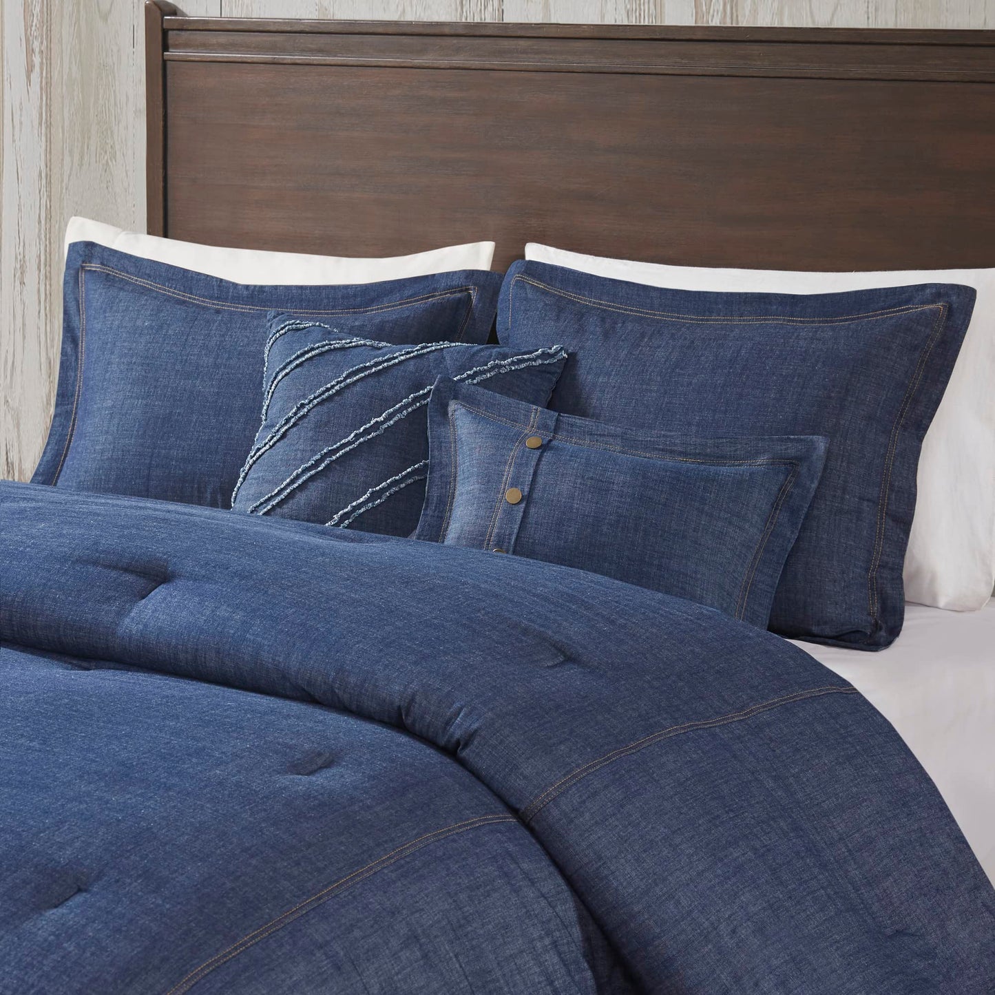 Woolrich Rustic Lodge Cabin Comforter Set - All Season Down Alternative Warm Bedding Layer and Matching Shams, Oversized Queen, Perry, Denim Blue