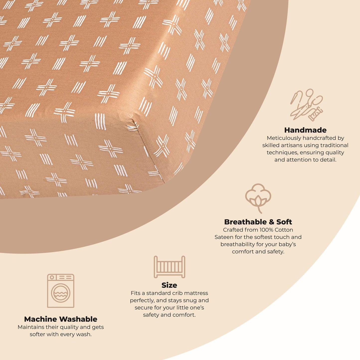 Crane Baby Crib Sheet, Copper Dash Neutral Crib Sheets & Toddler Sheets, 100% Cotton Sateen, 28" x 52", Breathable & Fitted