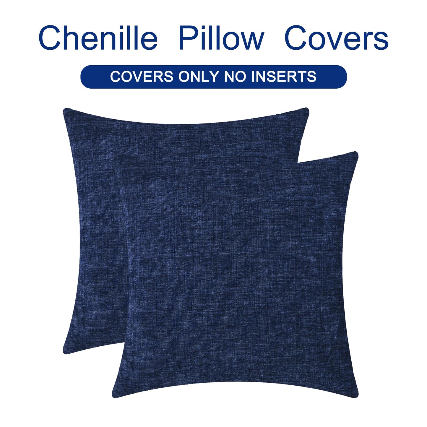 CaliTime Throw Pillow Covers Decorative 18 X 18 Inches Pack of 2 Cozy Chenille Cushion Cases for Couch Sofa Bed Living Room Home Navy Blue