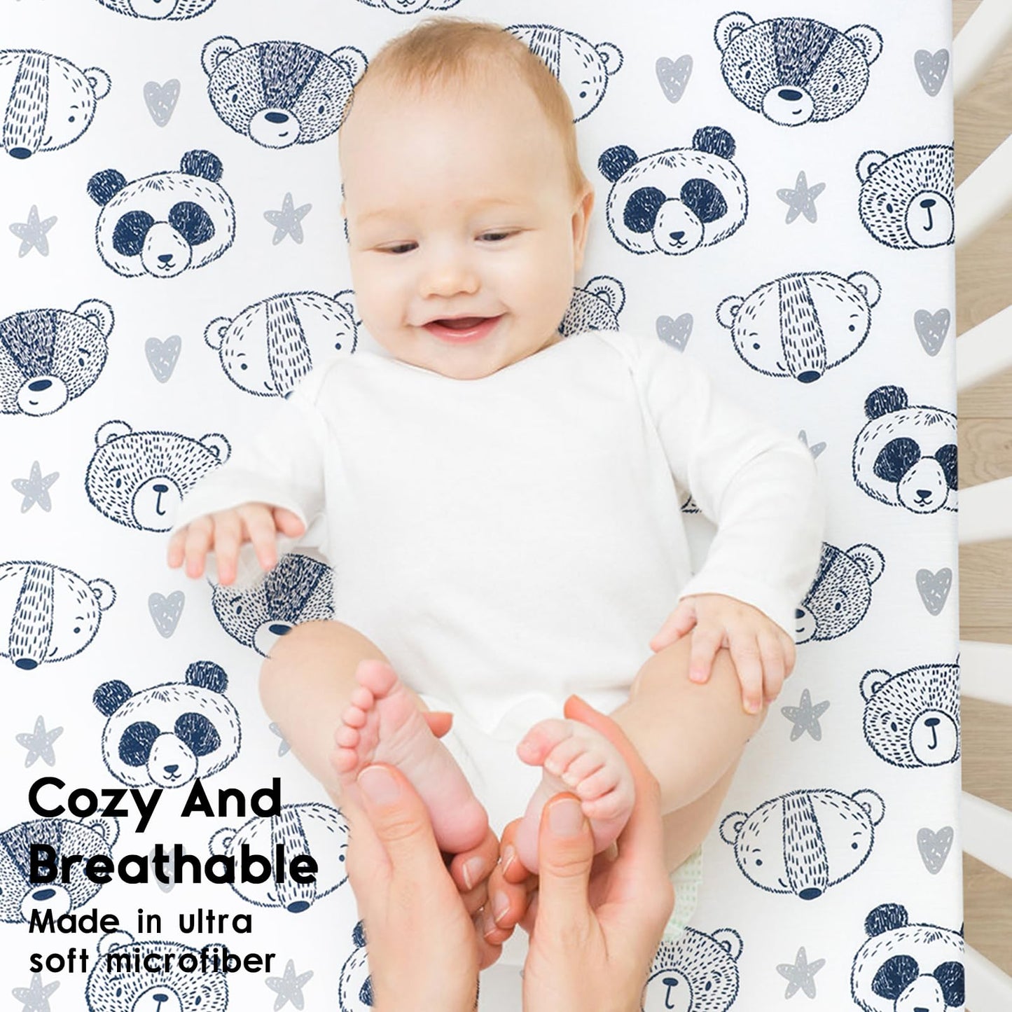 Yoofoss Baby Crib Sheets for Boys Girls, Fitted Crib Sheet 2 Pack for Standard Crib and Toddler Mattress, Super Soft Microfiber Baby Sheet 28x52x8in(Panda)