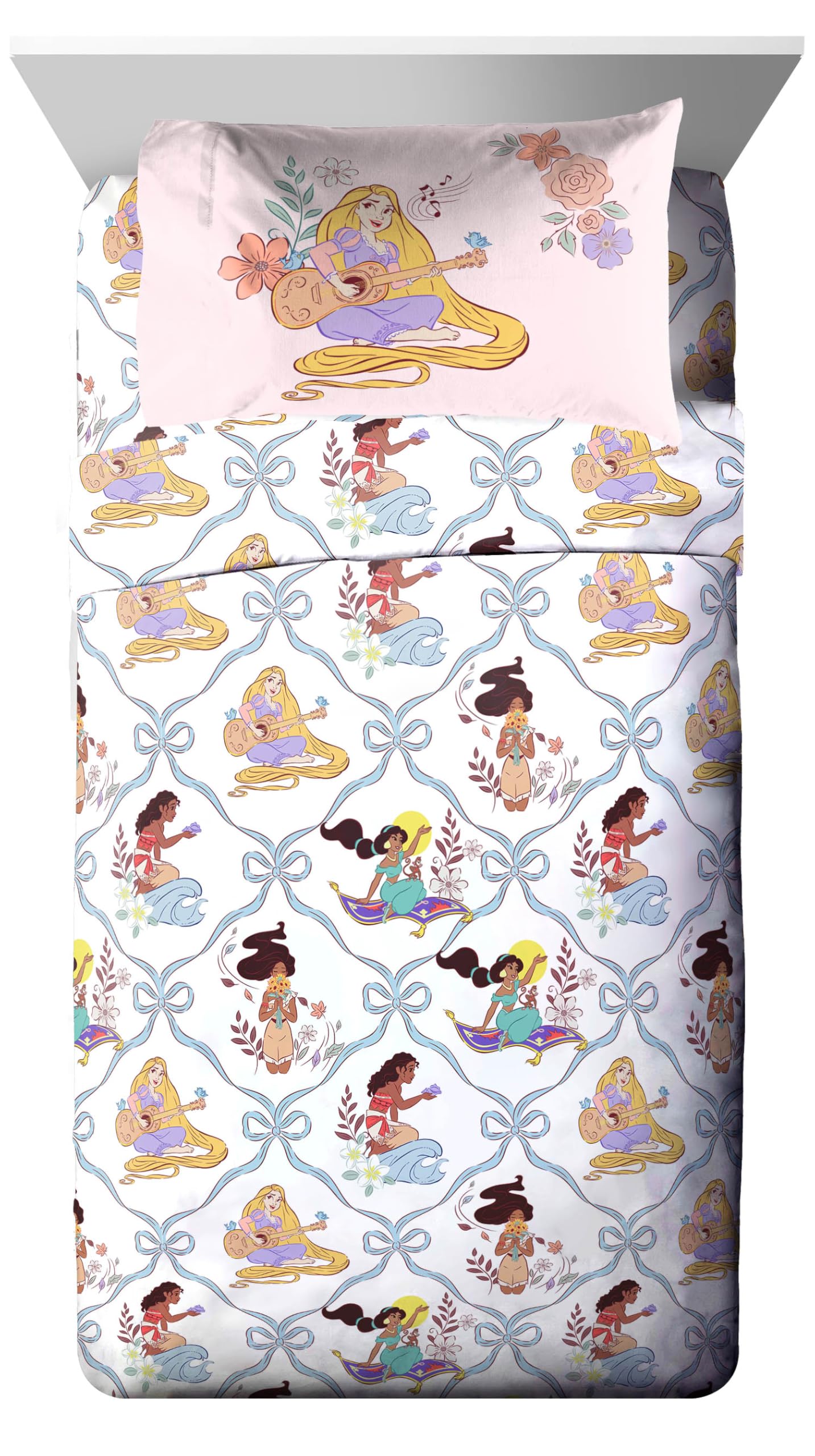 Jay Franco Kids Comforter Set Includes Sheets and Pillow Covers - Soft and Cozy Bed Set for Stylish Room Decor, Pink – Disney Princess, 5 Piece Twin