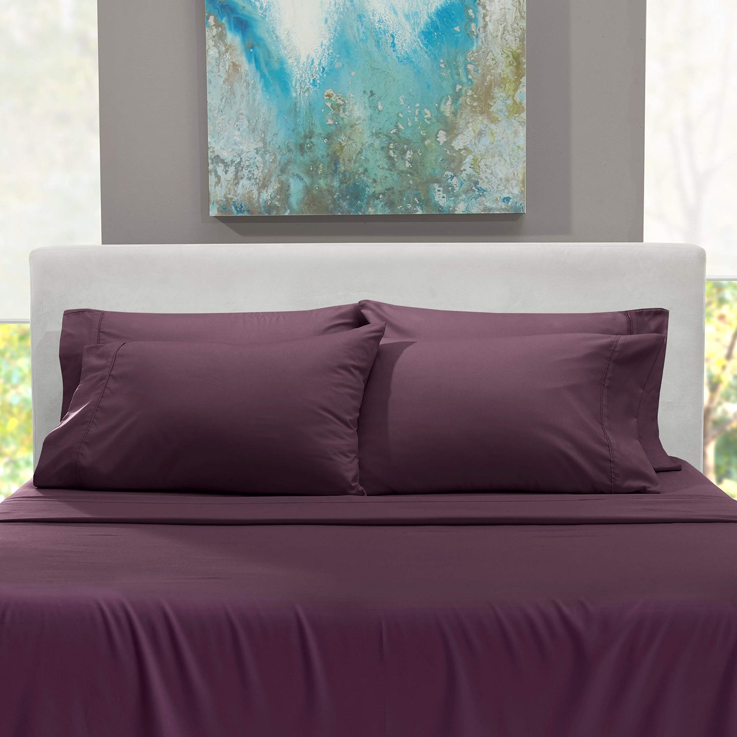 Hearth & Harbor Extra Deep Pocket Queen Sheets Sets - Fits Mattress 18-24 Inches Deep - Extra Deep Pocket Sheets - 6 Piece Queen Size - Eggplant