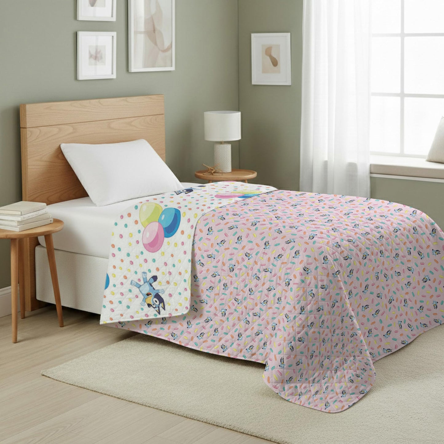 Northwest Bluey Balloon Celebration Quilted Throw Blanket – Official Cartoon Throw Blanket Featuring Bluey, for Adults Boys Girls Bed, Couch, or Playroom, 60 x 80 Inches