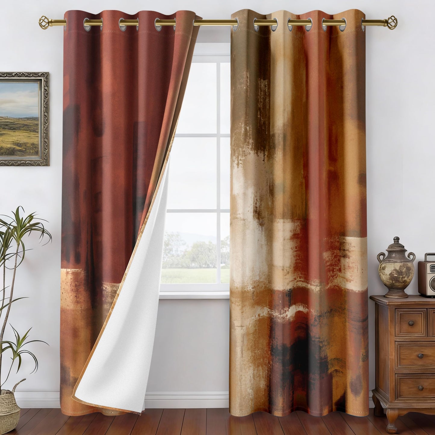 Asuexpect Burnt Orange Curtains 2 Panels Abstract Rust Curtain Room Darkening Grommet Window Drapes Modern Decorative Window Treatments for Bedroom Living Room, 52x84 Inches