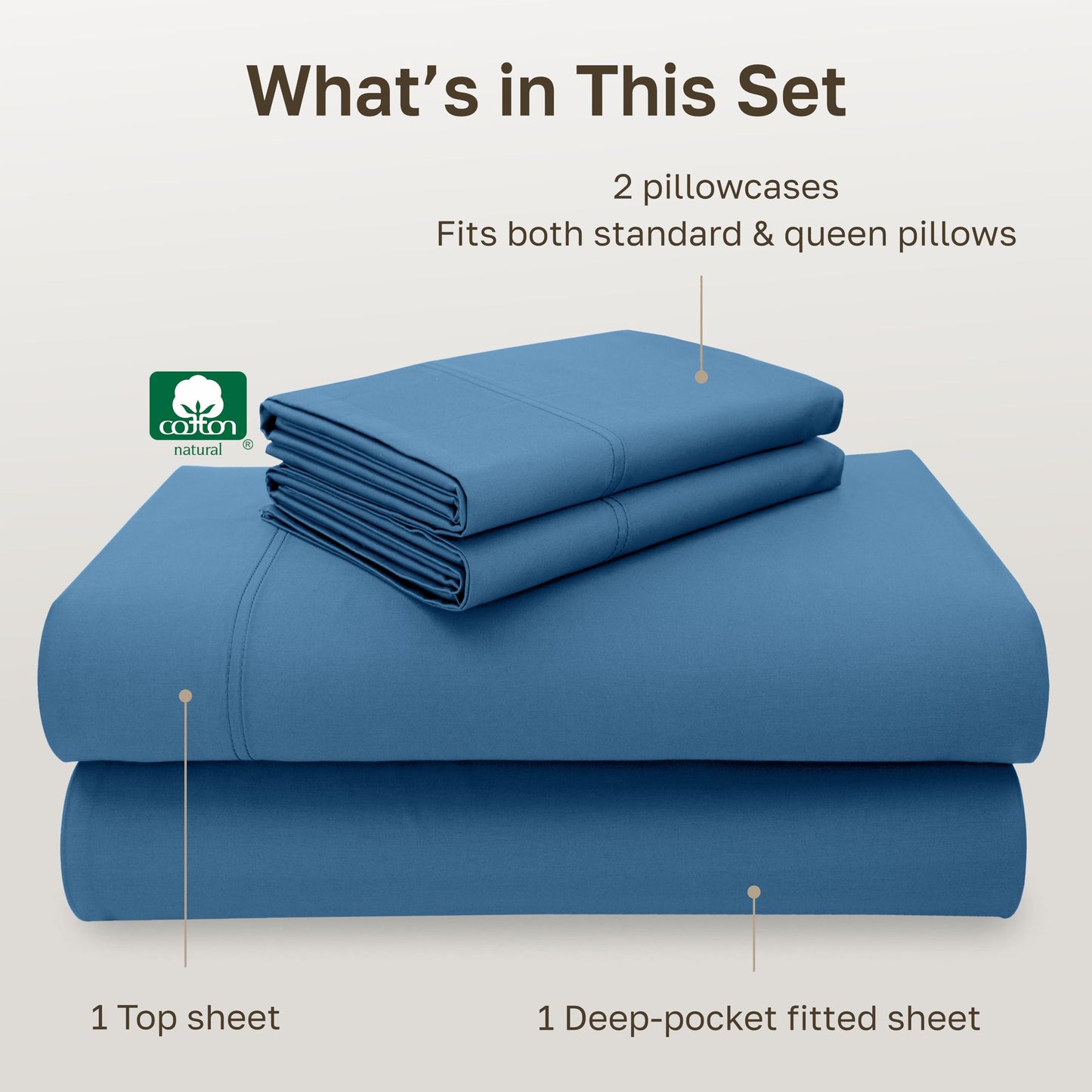 California Design Den Natural 100% Cotton Bed Sheets Full Size Set - Luxury 600 Thread Count Sateen, Fully Elasticized Deep Pockets, Crisp and Durable - Parisian Blue
