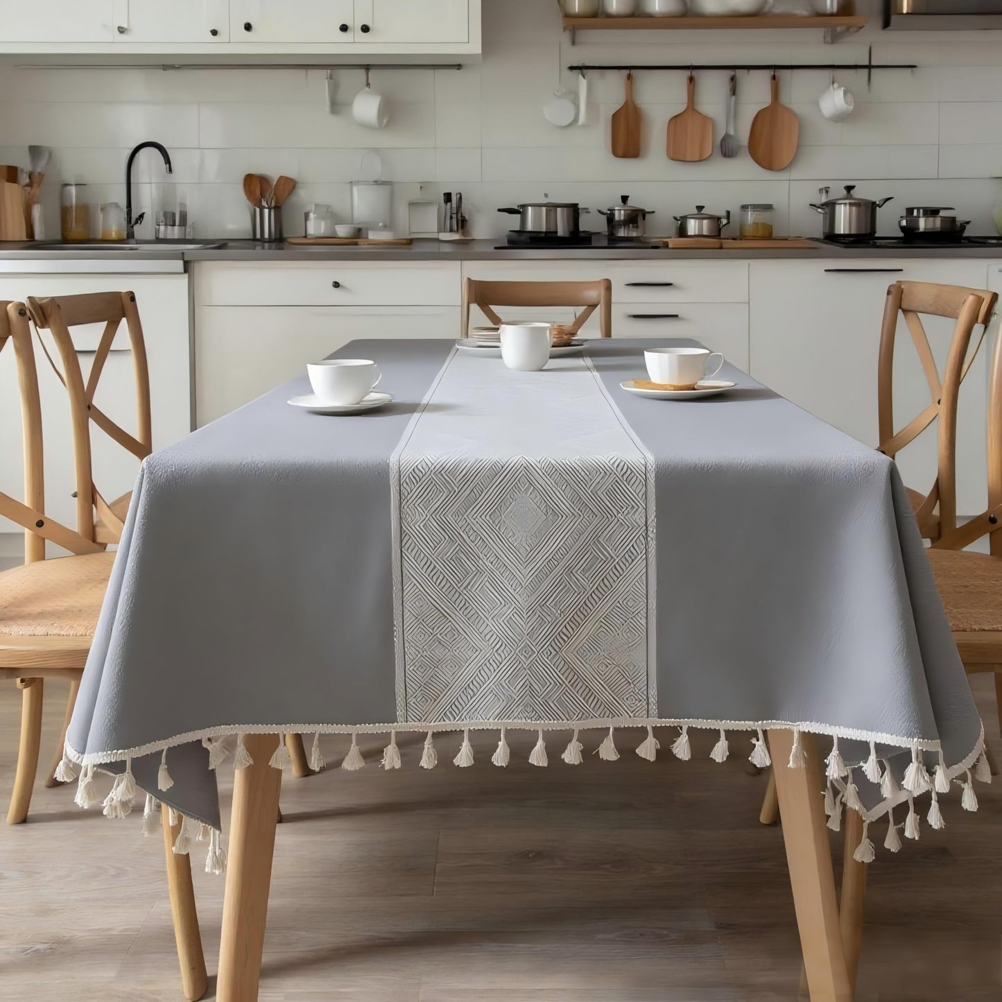 LOLPI Elegant Diamond Pattern Tassels Tablecloth - Stylish Table Cover (Gray, 140 x180cm/55inch x71inch)