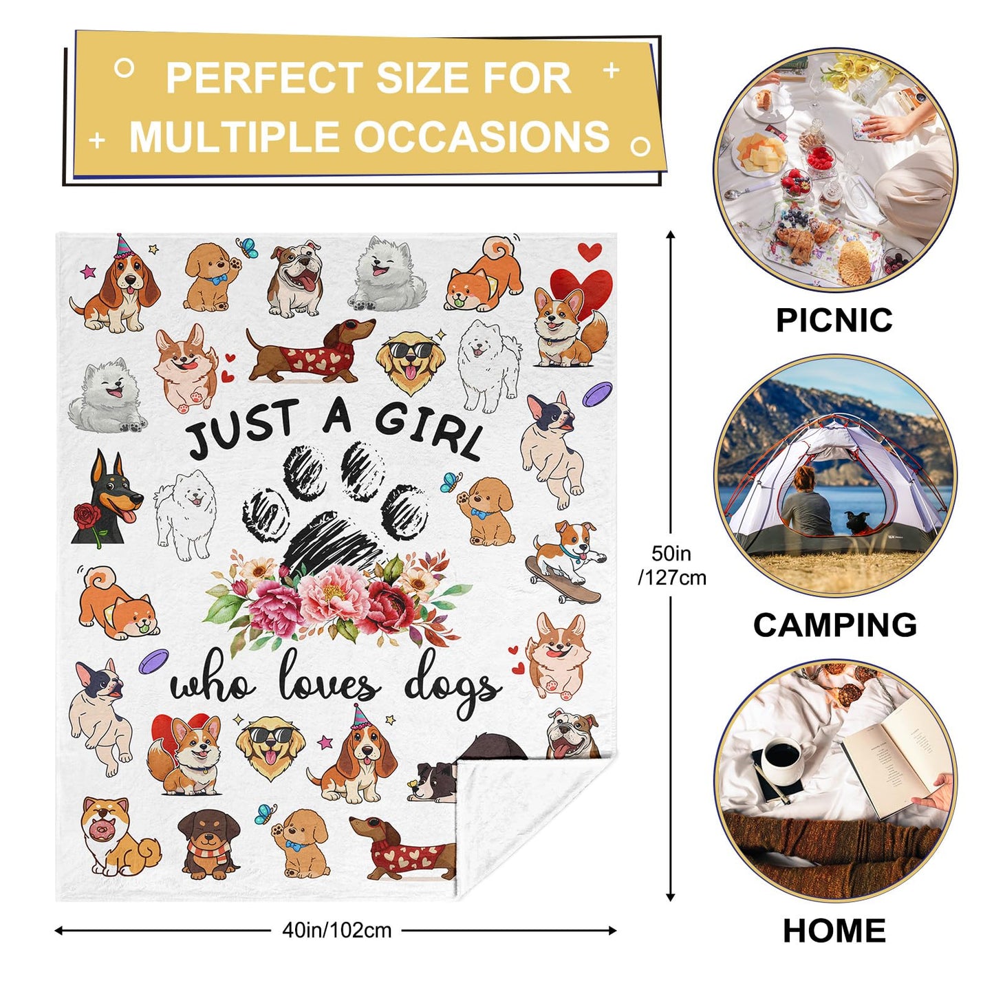 Jepufo Dog Blanket Gifts, Dogs Gifts for Girl, Just a Girl Who Loves Dogs Blanket, Best Gift Ideas for Dog-Lover Blankets 40"X50"