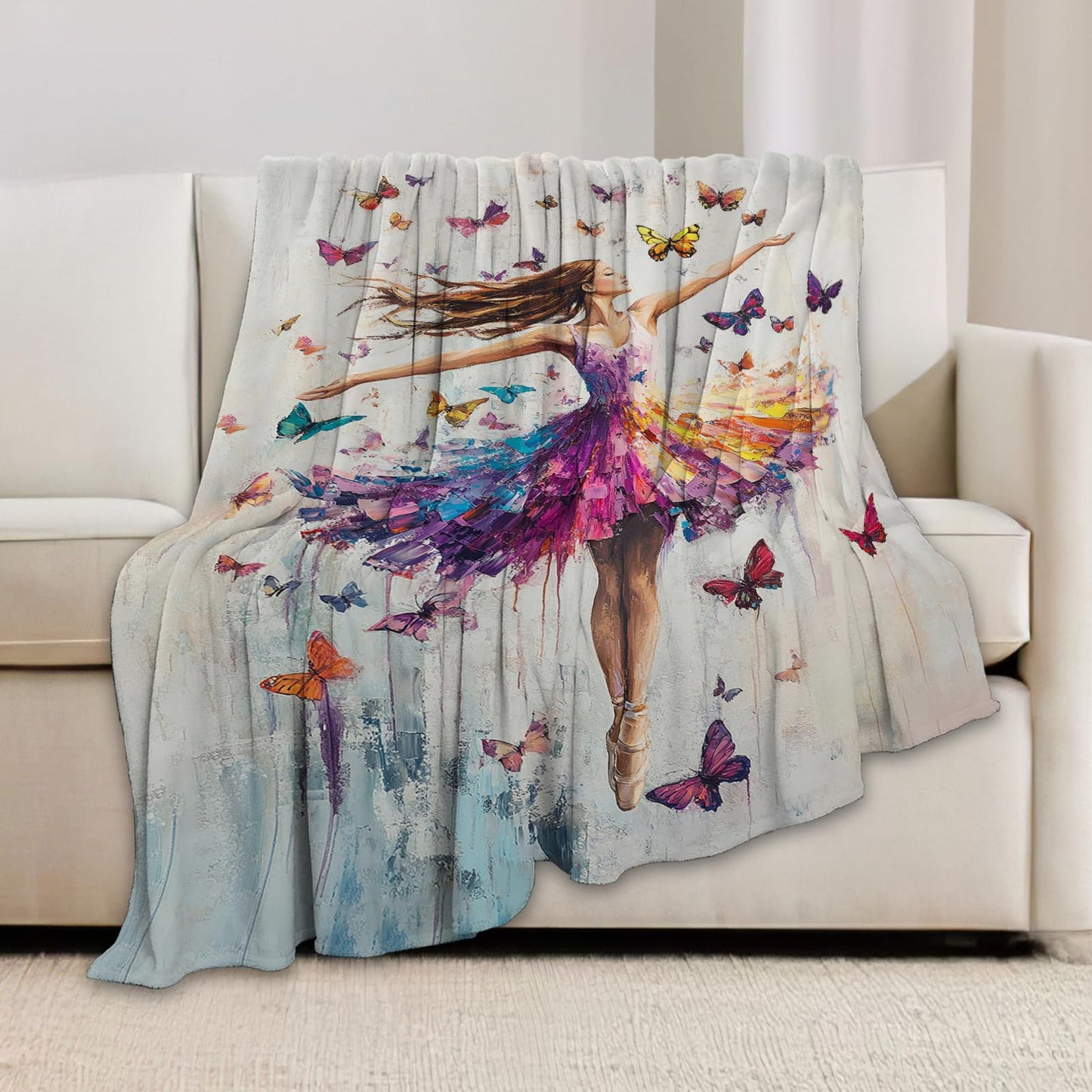 Dance Blanket, Ballet Throw Blanket, Dancer Gifts, Ballerina Blankets, Sloths Stuff Fleece Flannel Plush for Women Teachers Girls Lovers Adults Soft Bedding for Sofa Studio Office Home Decor 40"X50"