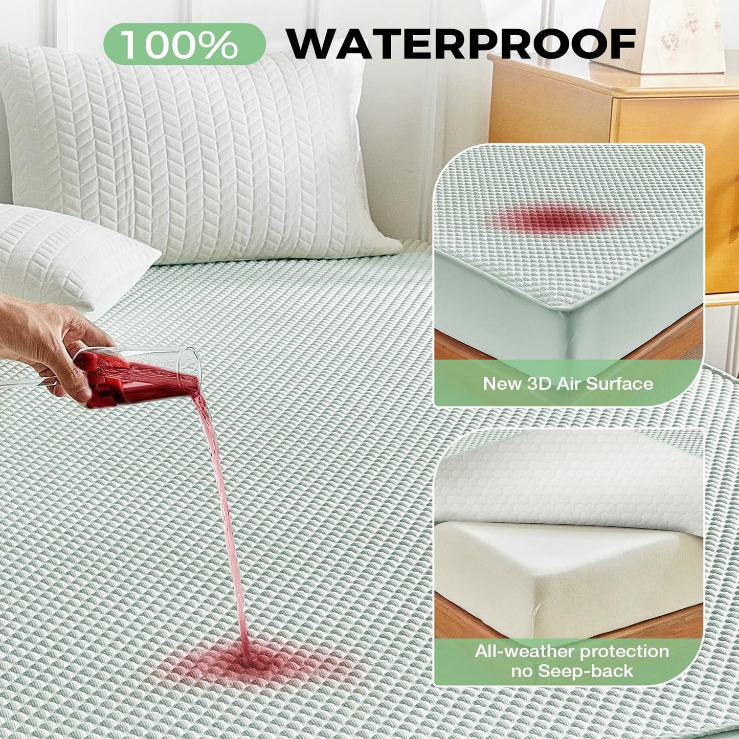 Tokokimo Cooling Mattress Protector - King Size Cooling Waterproof Mattress Protector, 3D Air Fabric Cooling Breathable Mattress Protector, Cooling Mattress Cover for 8"-16" Deep Pocket