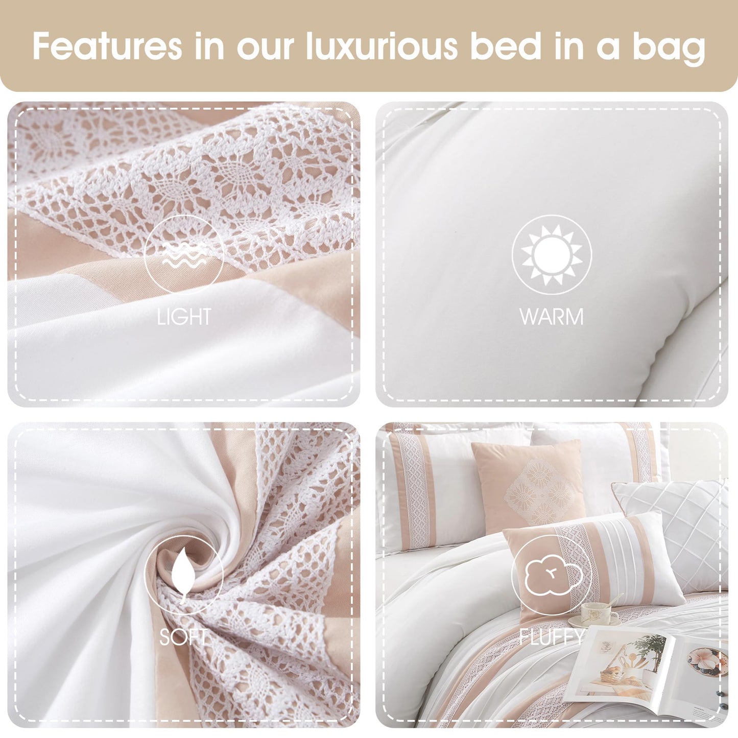 Stratford Park Striped 7 Piece Pink White Comforter Set, Queen Size Microfiber Bedding, All Season Bedding Set, Bed Skirt, Pillows & Shams