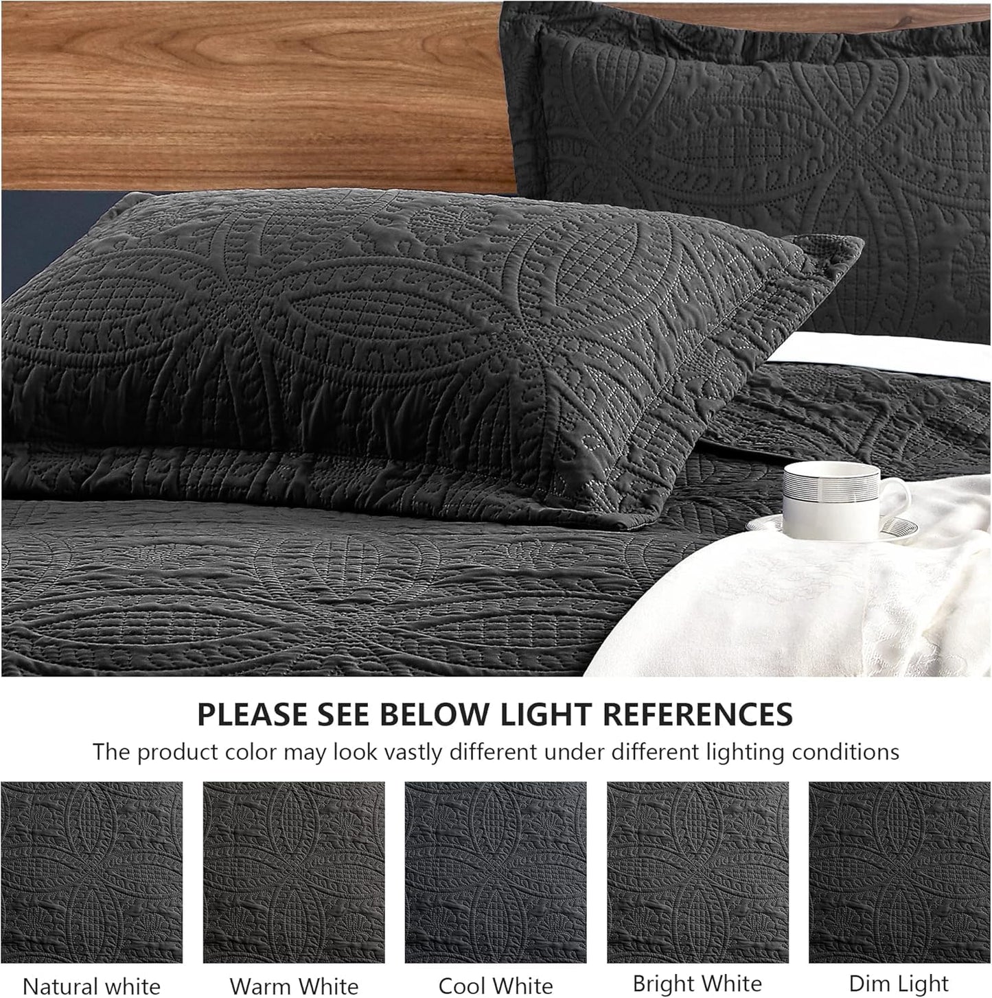 Love's cabin California King Size Quilt Bedding Set Black Bedspreads - Cal King Summer Lightweight Bedspread Comforter - Coin Pattern Coverlet for All Season - 3 Pieces (1 Quilt, 2 Pillow Shams)