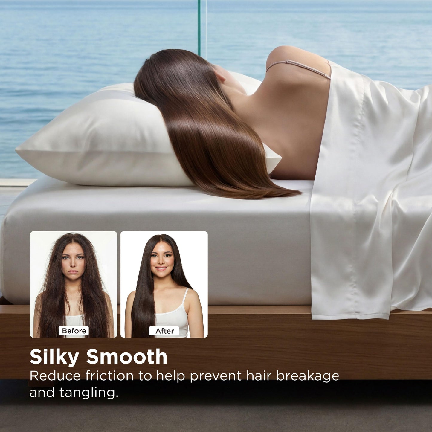 Bedsure Cooling Pillowcase for Hot Sleepers, Silk Like Pillow Case Queen Size Set of 2, Reduce Wrinkles & Frizz-Free Hair, Infused with HA & Ceramides for Skin, Hidden Zipper, Queen, White