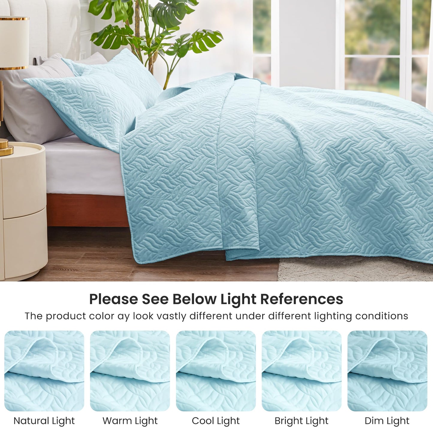 Love's cabin California King Size Quilt Bedding Set Light Blue Bedspread - Cal King Summer Lightweight Bedspread Comforter - Wave Pattern Coverlet for All Season - 3 Pieces (1 Quilt, 2 Pillow Shams)
