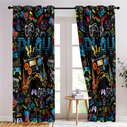 SIOQCKIS Gamepad Game Curtains for Boys Bedroom, Gaming Curtains for Boys Room, Game Controller Boy Curtain for Bedroom, 52 x 84 Inch Long 2 Panels Gamer Curtain for Kids, Video Games Window Decor