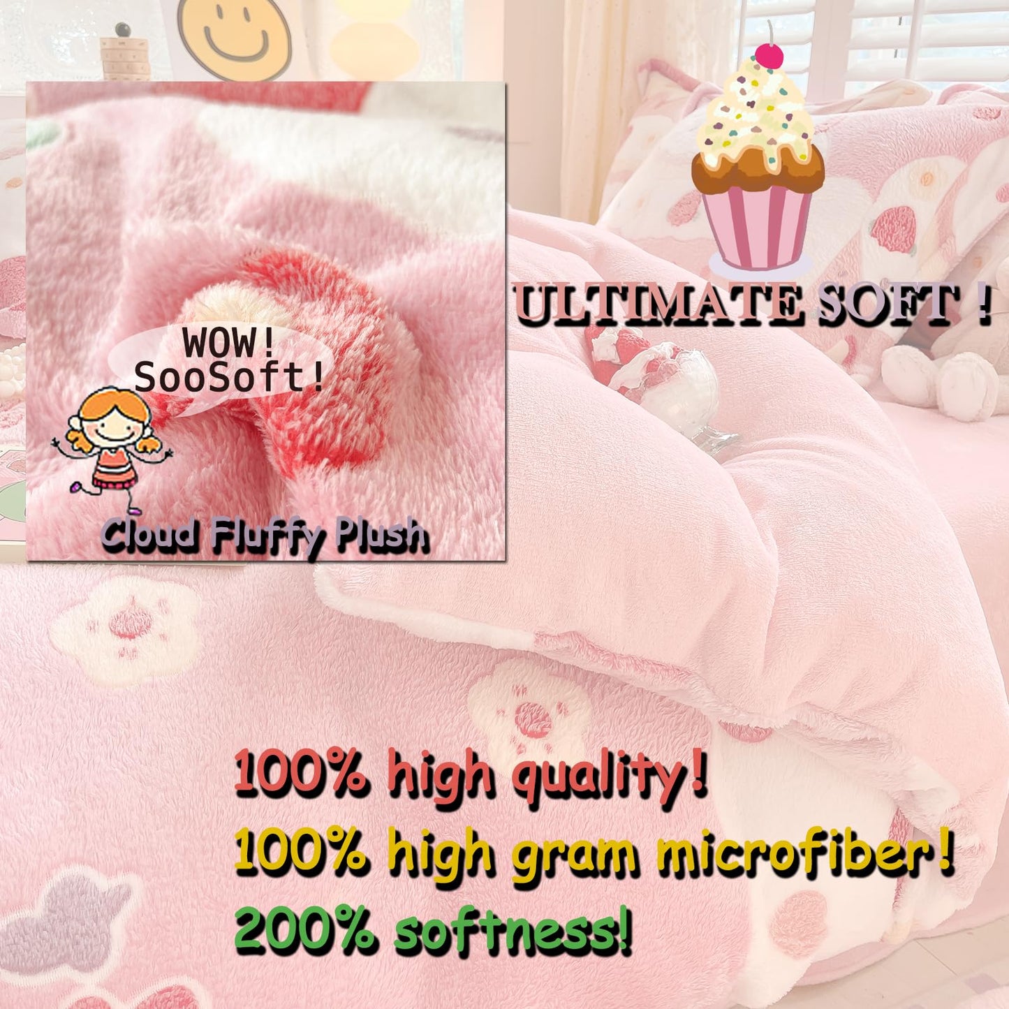 MorroMorn Twin Bedding Sets, Pink Duvet Cover Set, Kawaii Cream Cake Fluffy Comforter Covers Blanket Ultra Soft for Girls Kids Toddler Teen Women Twin/Twin XL Size