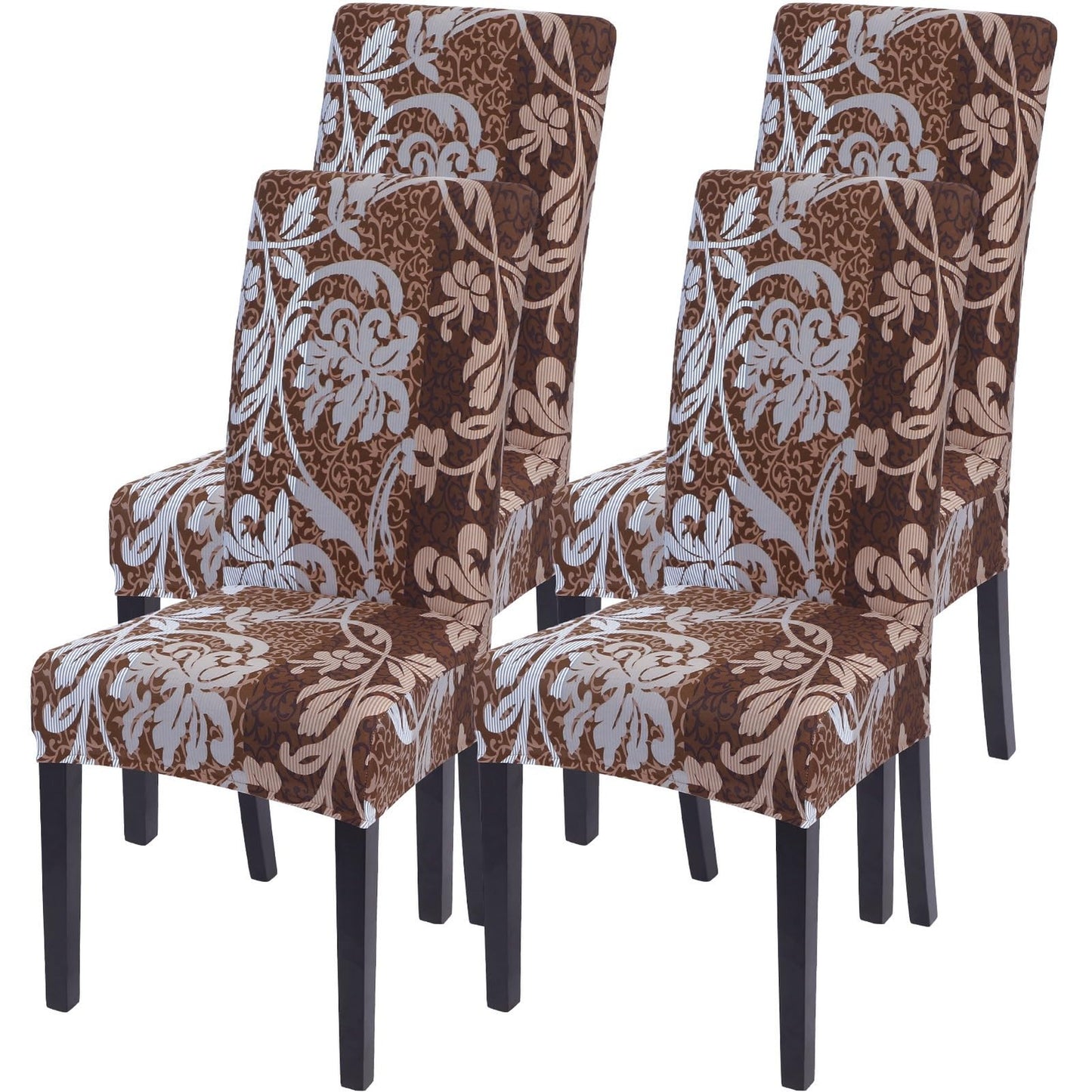 SearchI Dining Room Chair Covers Set of 4, Stretch Printed Parsons Chair Slipcovers Removable Washable Kitchen Chair Protector Cover for Dining Room, Hotel, Ceremony (Brown+Flower)