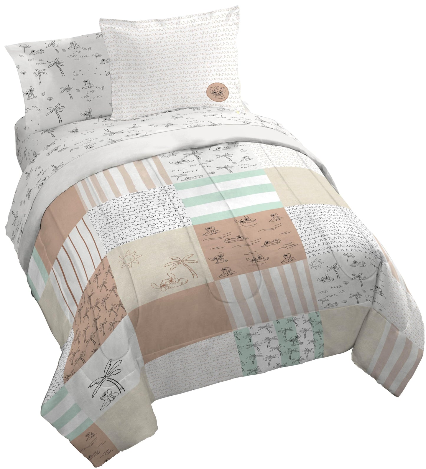 Jay Franco Kids Comforter Set Includes Sheets and Pillow Covers - Soft and Cozy Bed Set for Stylish Room Decor, Official Licensed Bedding, Multi - Lilo and Stitch, 7 Piece Queen