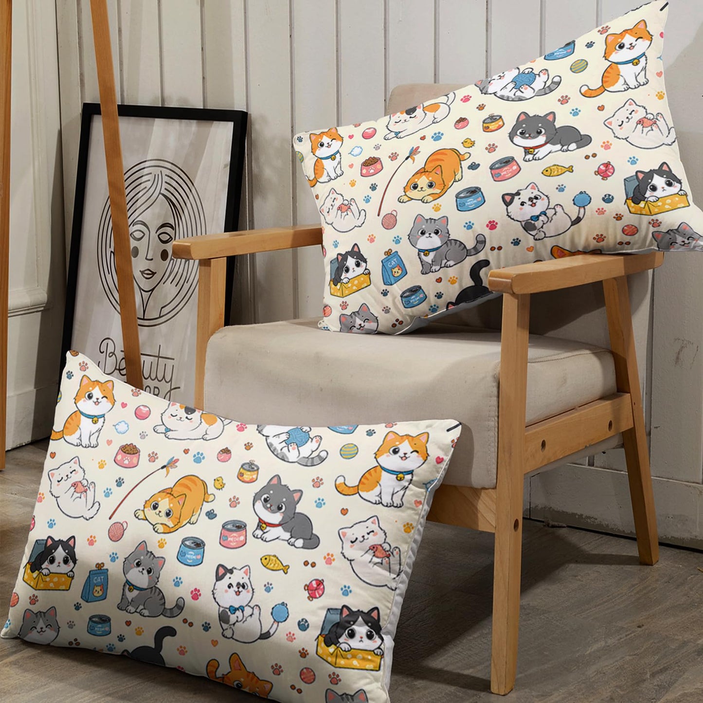 AILONEN Cute Cat Fitted Sheet Twin XL Size, Kitten Pet Animal Bedding, Cream Patterned Mattress Cover, Deep Pocket Microfiber 3 Piece Pillowcase Nursery Accessory Bottom Protector