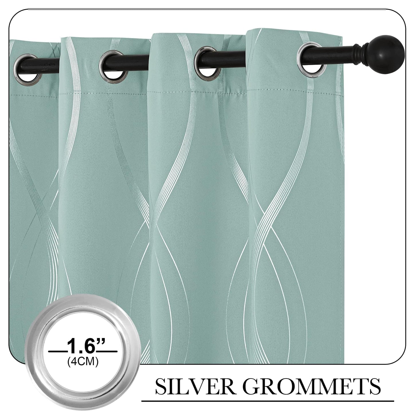 NICETOWN Aqua Blue Floral Blackout Curtain Panels 84 inches 2 Pieces, 52 inches Wide Light Reducing Thermal Insulated Solid Grommet Printed Window Treatments/Drapes for Living Room/Nursery