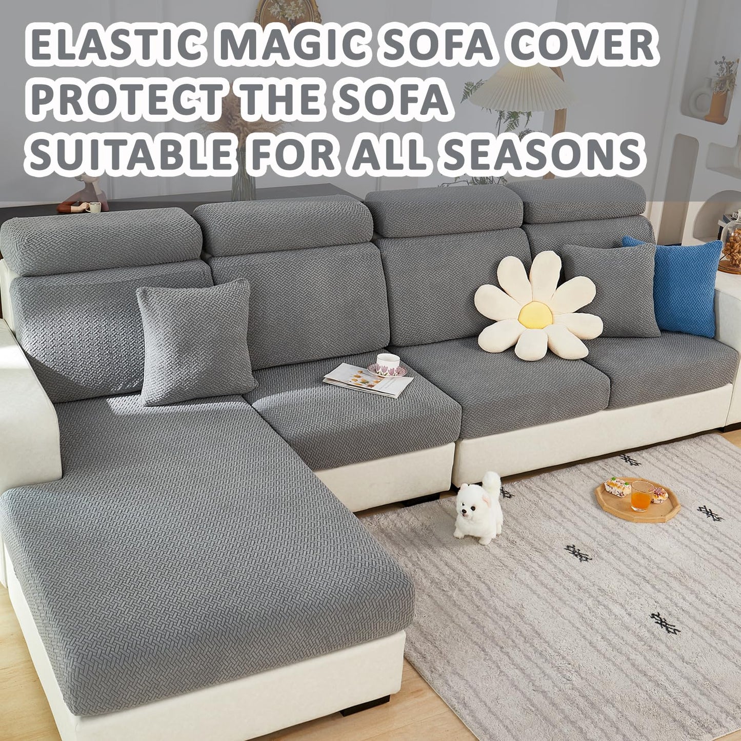 Stlemiko Couch Covers for Sectional Sofa Covers Washable Stretch Pet Couch Cushion Covers L Shape Dog Couch Cover Wear Resistant Anti Slip Sofa Slipcovers (Light Gray,3 Seater)