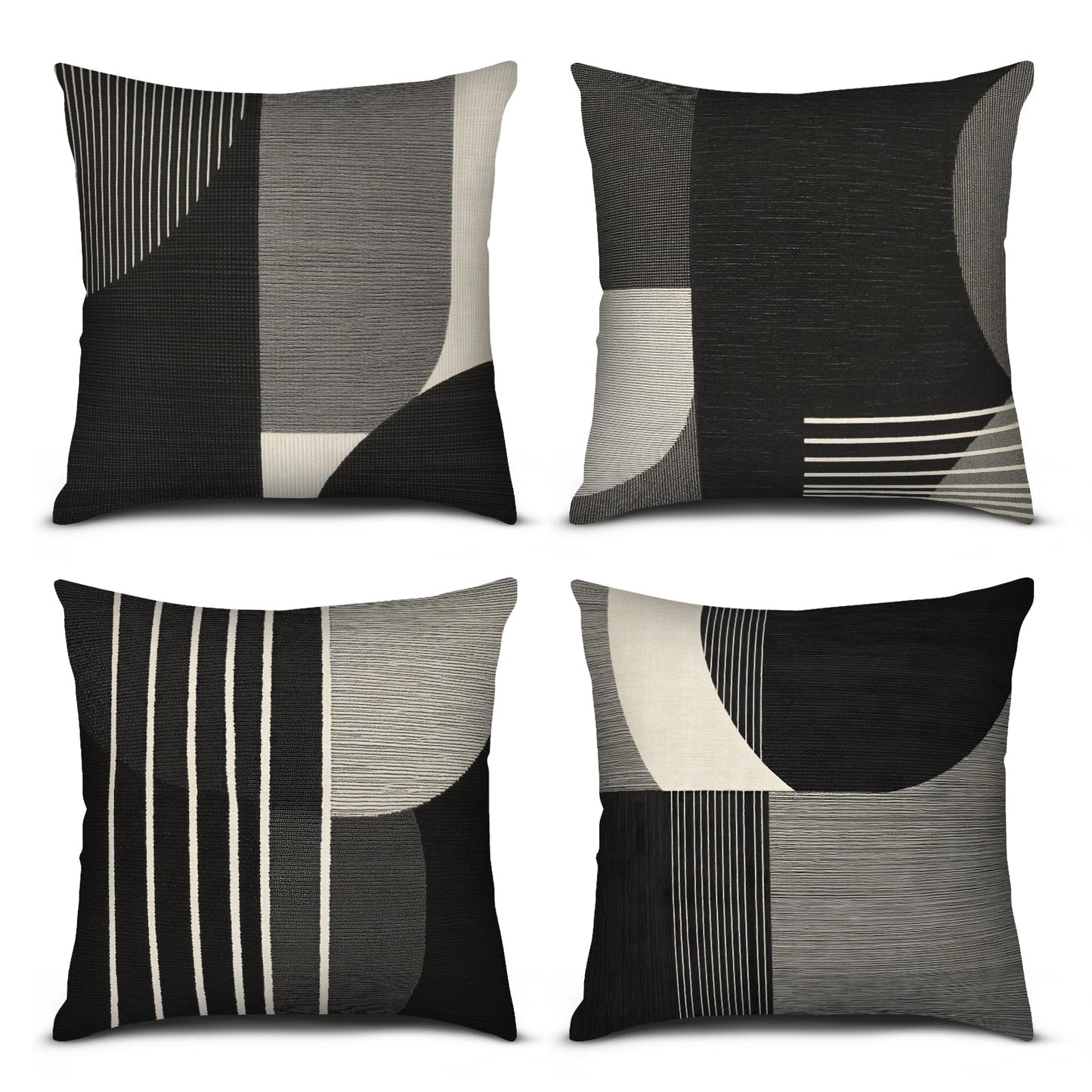 pazzocenter 18X18 Pillow Cover Set of 4，Modern Abstract Throw Pillow Covers, Black White Gray Geometric Decorative Cushion Covers, Minimalist Throw Pillow Cases for Sofa Couch Bed Living Room