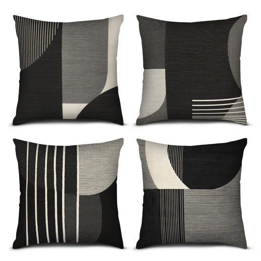 pazzocenter 18X18 Pillow Cover Set of 4，Modern Abstract Throw Pillow Covers, Black White Gray Geometric Decorative Cushion Covers, Minimalist Throw Pillow Cases for Sofa Couch Bed Living Room