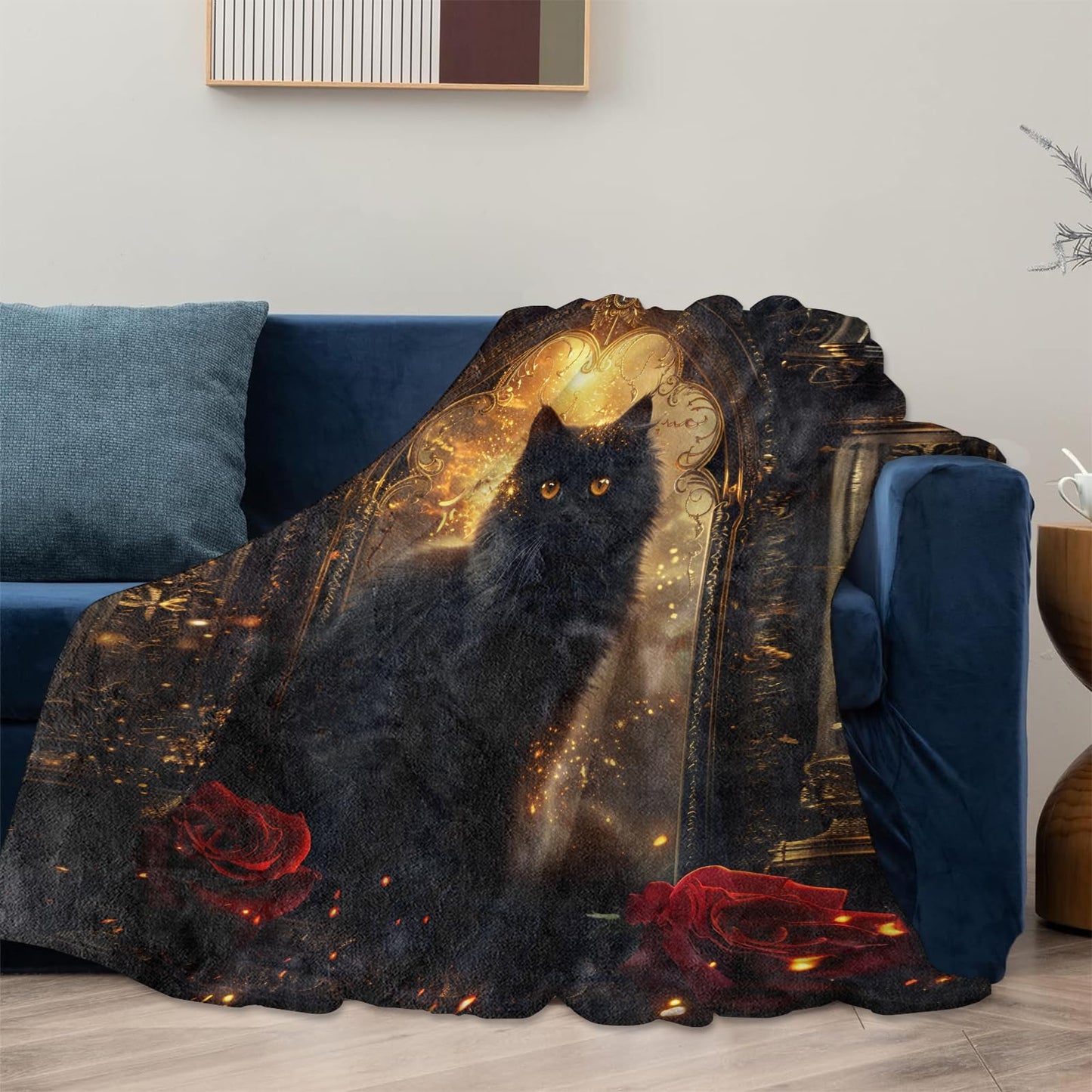 Black Cat Gothic Theme Blanket Gifts for Women Girls, Soft Warm Lightweight Flannel Throw Blankets for Living Room Home Sofa Travel Decor 50" x 60"