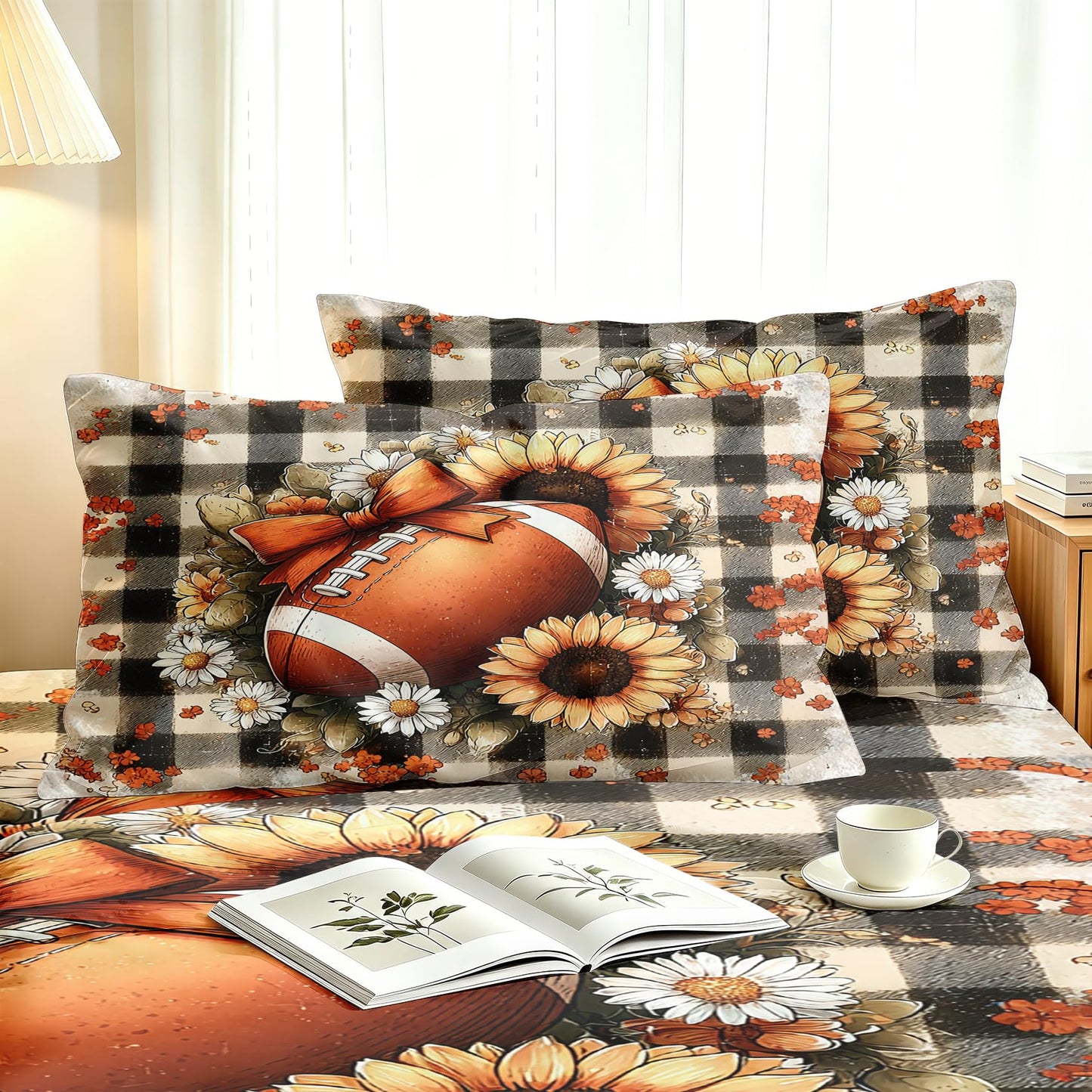 Football Queen Sheet Set 4 Pcs Sunflower Bed Sheets, Brown