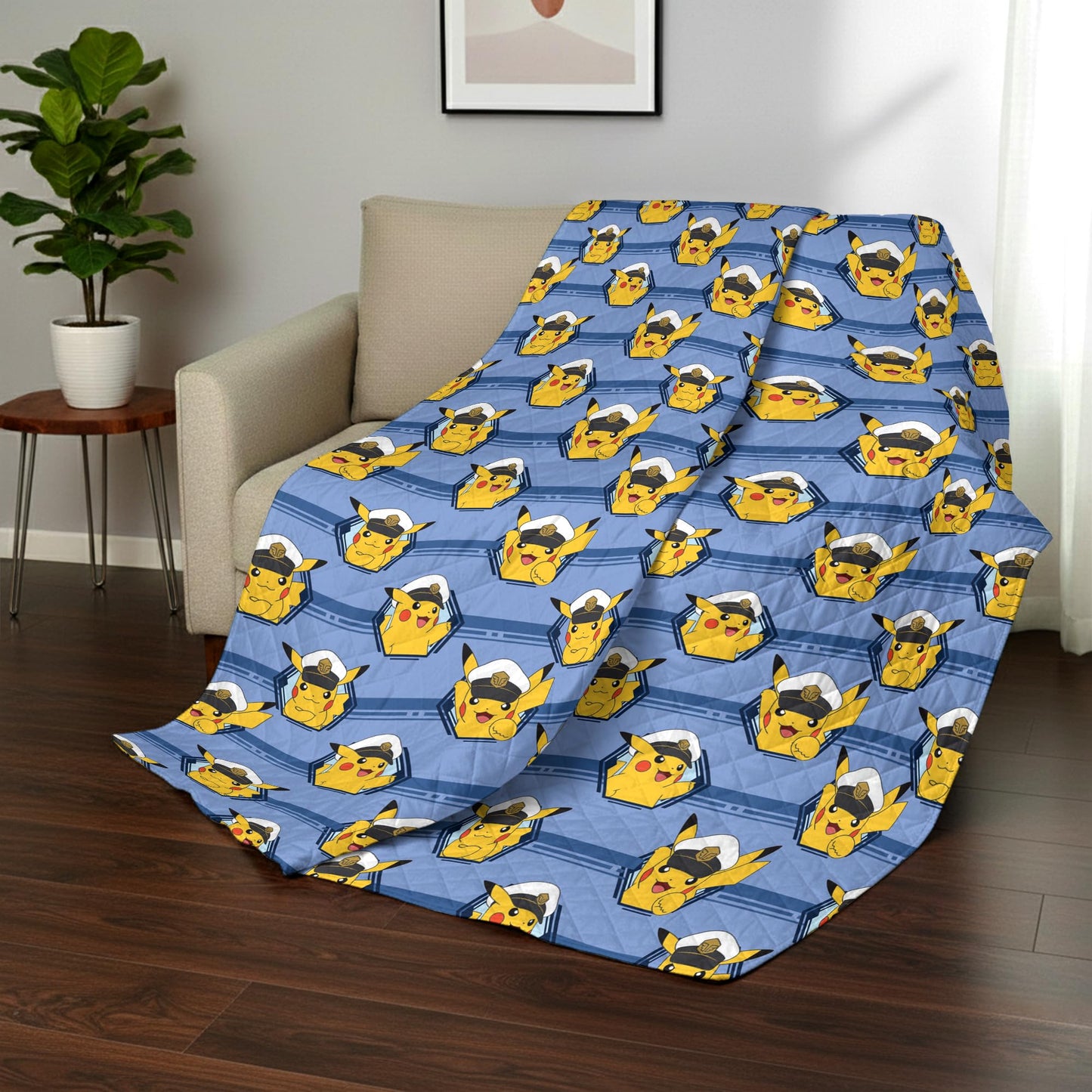 Northwest Pokémon Electric Captain Quilted Throw Blanket, Pikachu Adventure Artwork, Soft and Comfy for Bedding for Bed Couch, 60 x 80 inches