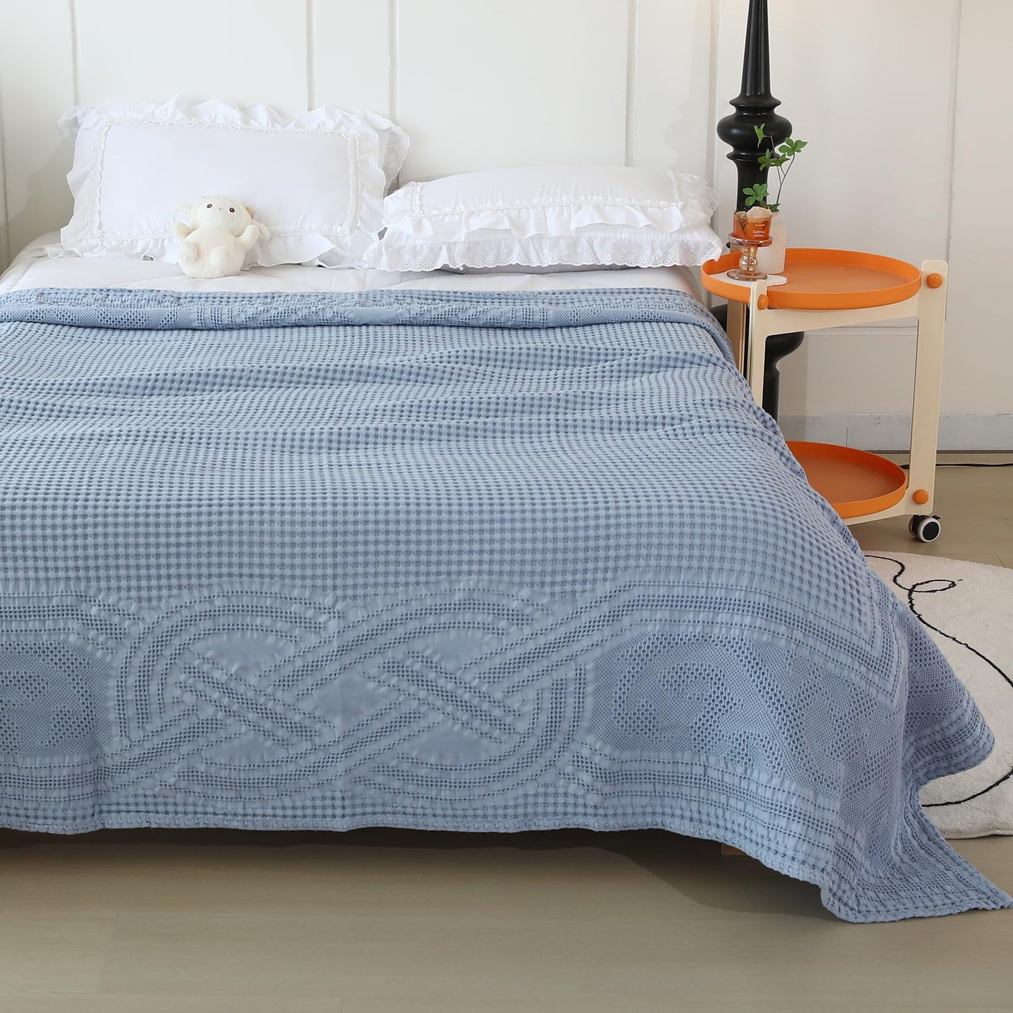 7ya Bedding 100% Cotton Blanket Queen Size 90x90 Inch 350GSM Lightweight Soft and Breathable Thermal Blanket for All Seasons Smoke Gray