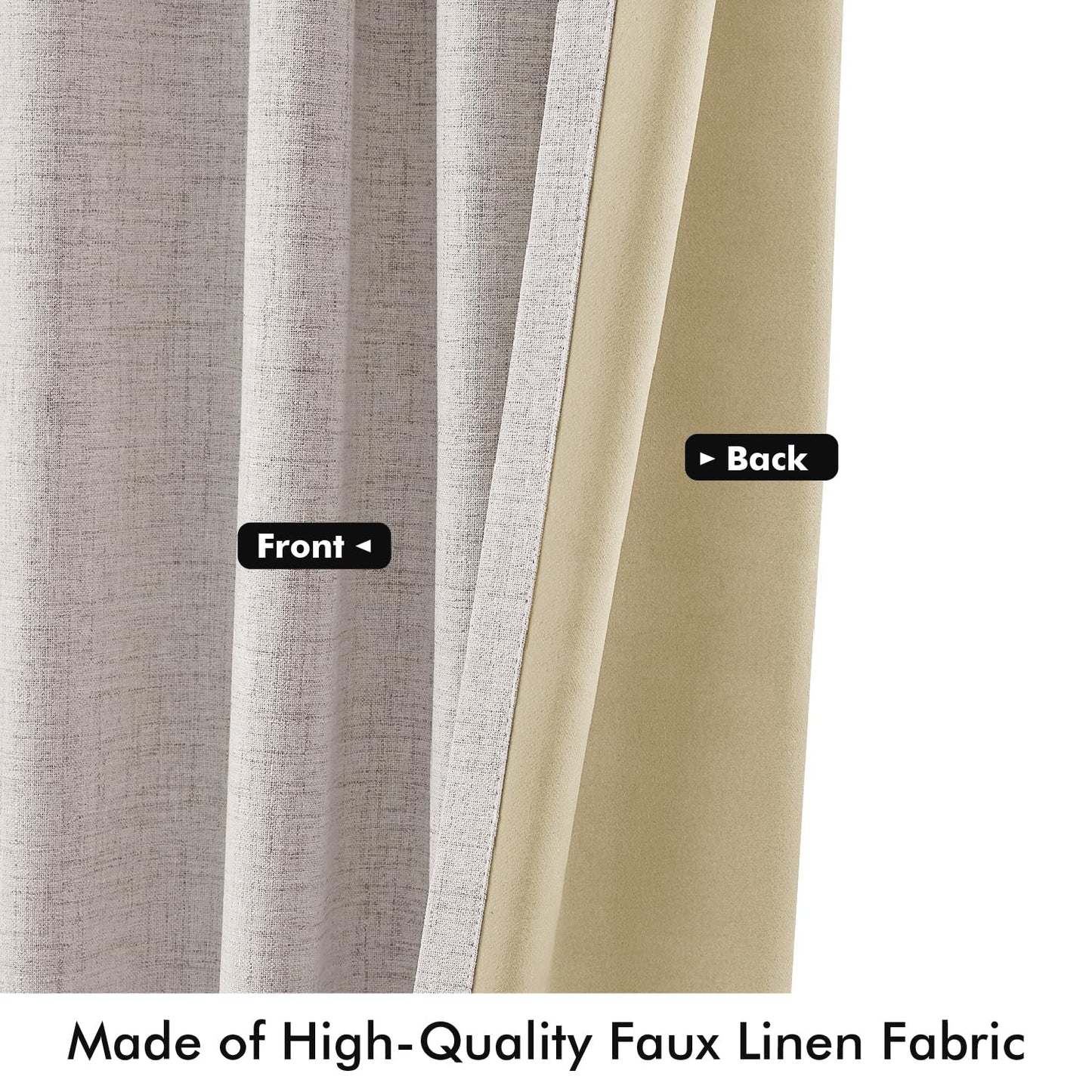 MIULEE 100% Blackout Linen Curtains for Bedroom, Ivory Solid Luxury Decor Thermal Insulation Room Darkening Drapes for Living Room Back Tab Rod Pocket 42 x 84 Inches, 2 Panels