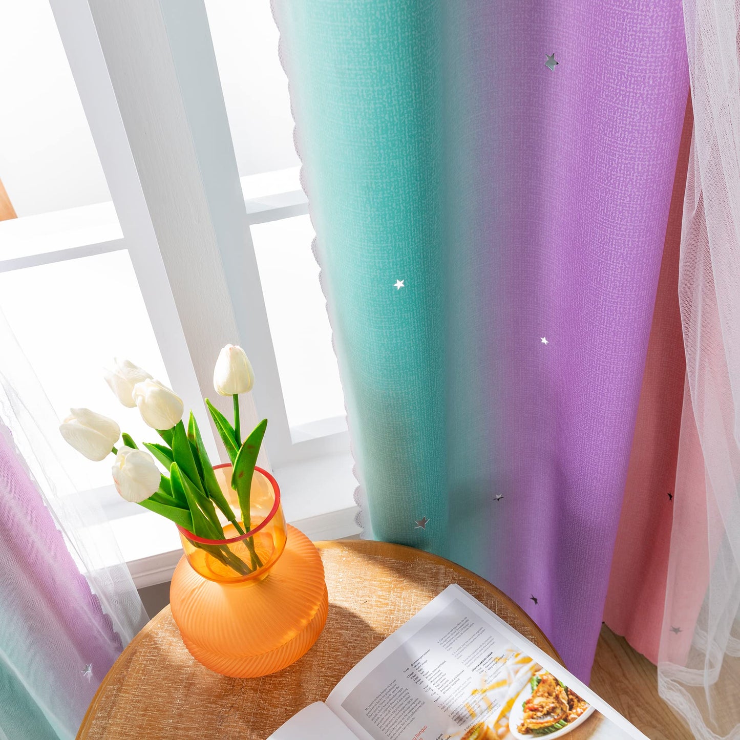 XiDi Curtains for Girls Bedroom Decor, Rainbow Blackout Curtains for Kids/Little Girl Room Decor, Unicorn Wall Decals,Pink Purple Green,63 x 34 inches,1 Panel