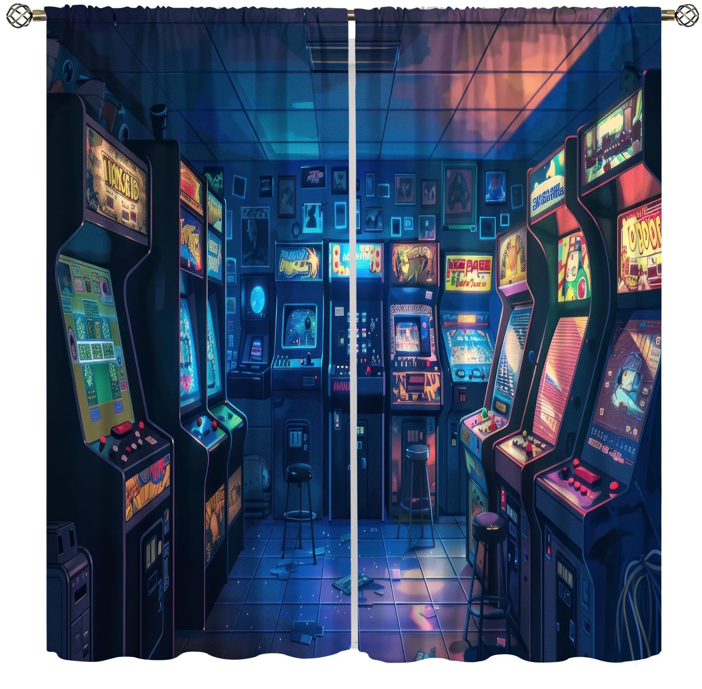 VUMIVI Arcade Game Curtains Retro Pixel Cartoon Illustration Dark Space Rod Pocket Window Treatments for Gaming Room Retro Game Cave Themed Cafe Boys Girls Room 42" W X 44.5" L