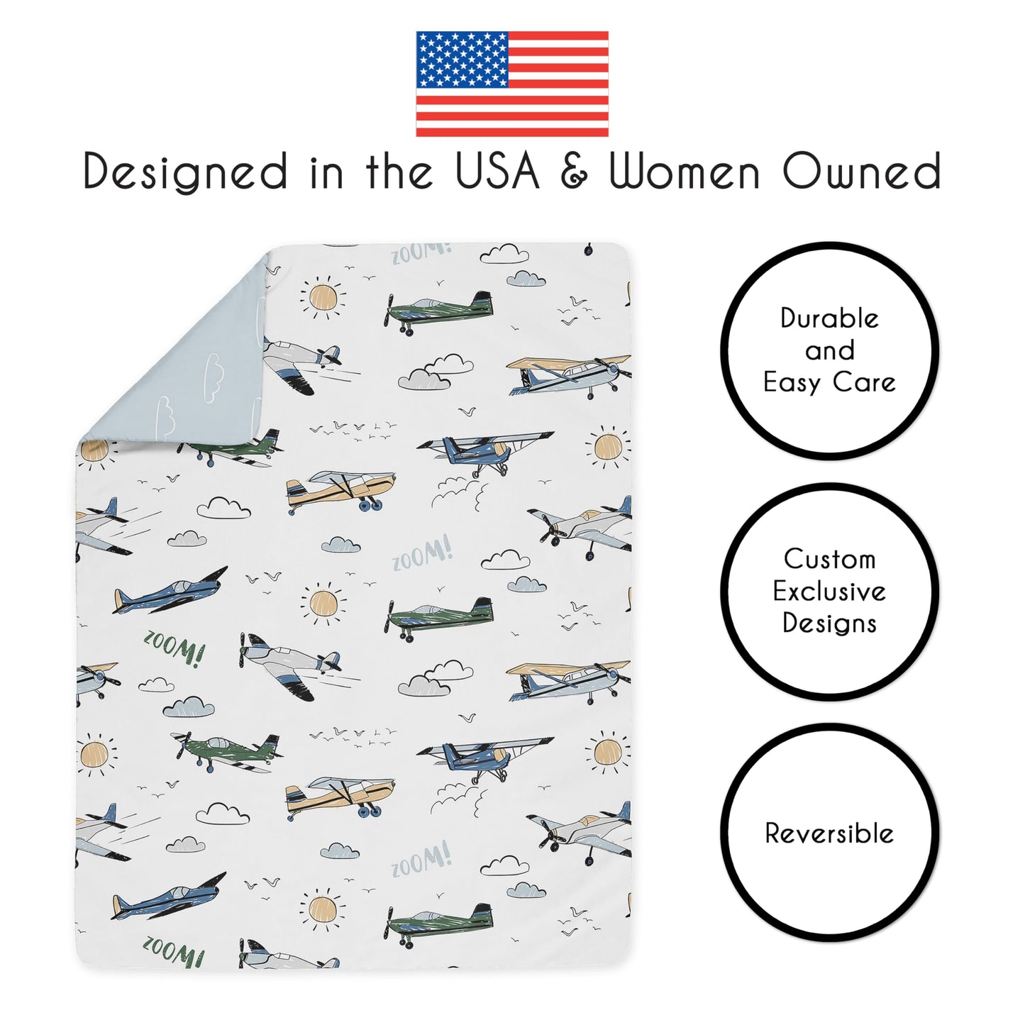 Sweet Jojo Designs Vintage Airplane Boy Toddler Bedding Set Kids Children 5pc Bed in a Bag with Comforter Blanket Pillowcase Sham and Sheets Grey Green Blue White Yellow Transportation Clouds Sun Sky