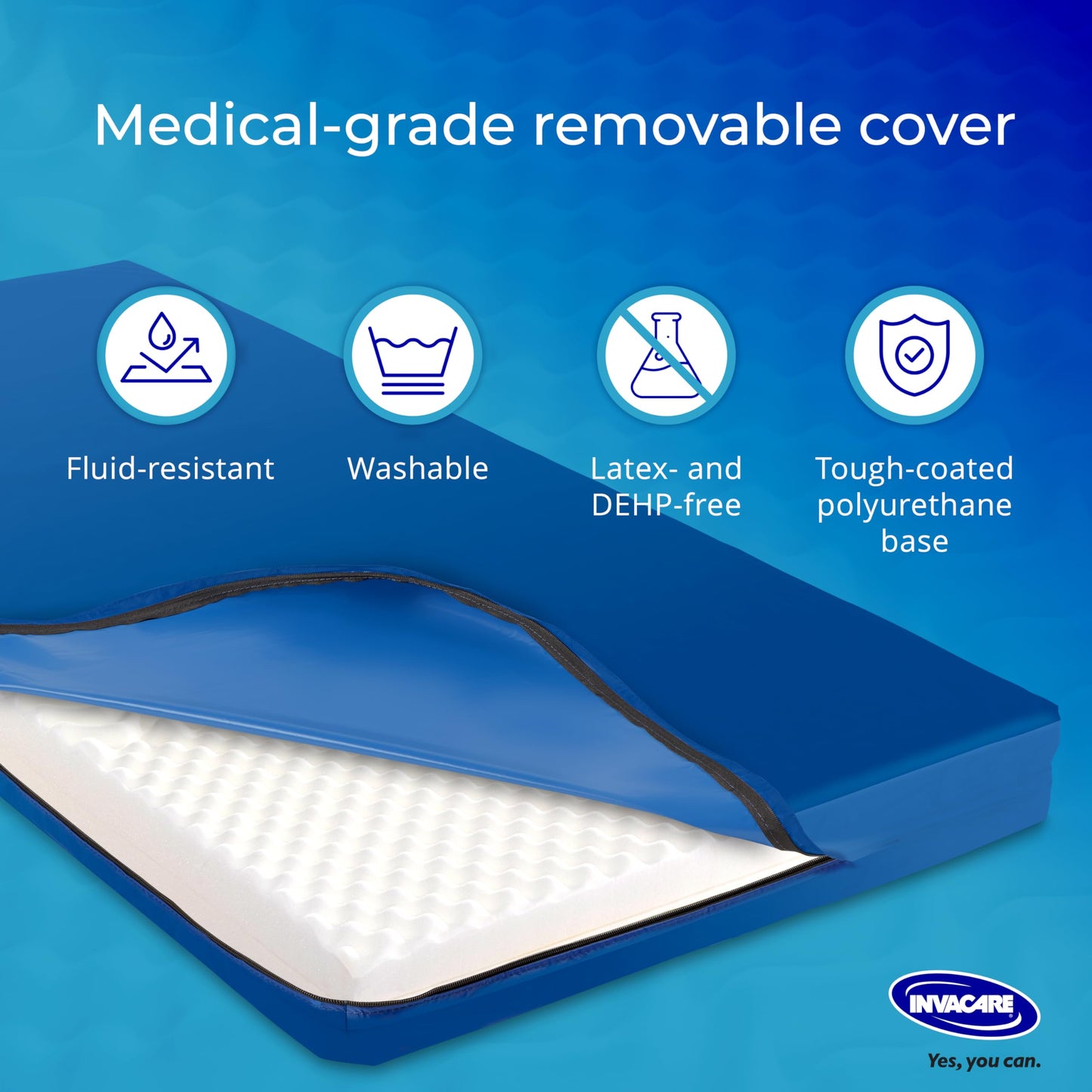 Invacare Hospital Bed Mattress, Fluid-Resistant Removable Cover, Long Term Care Pressure Redistribution Medical-Grade Foam Mattress, 5 Fortress Shaped Cells, Made in The USA (36x80x6 Inches)