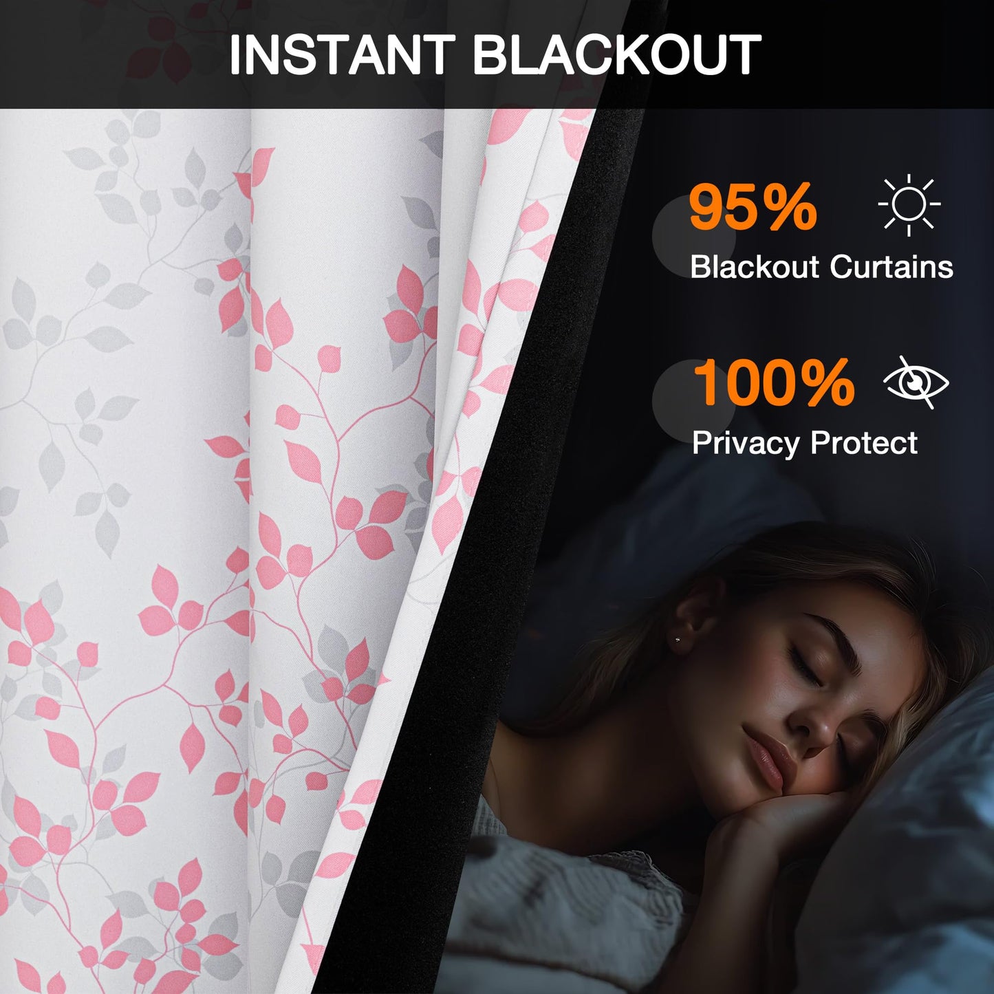 MEETSKY Pink Curtains for Girls Bedroom 95% Blackout Nursery Curtains 84 Inches Long- Leaf Patterned Curtain for Kids Nursery Thermal Insulated Grommet Window Drapes, Each Panels 52 Inch Wide