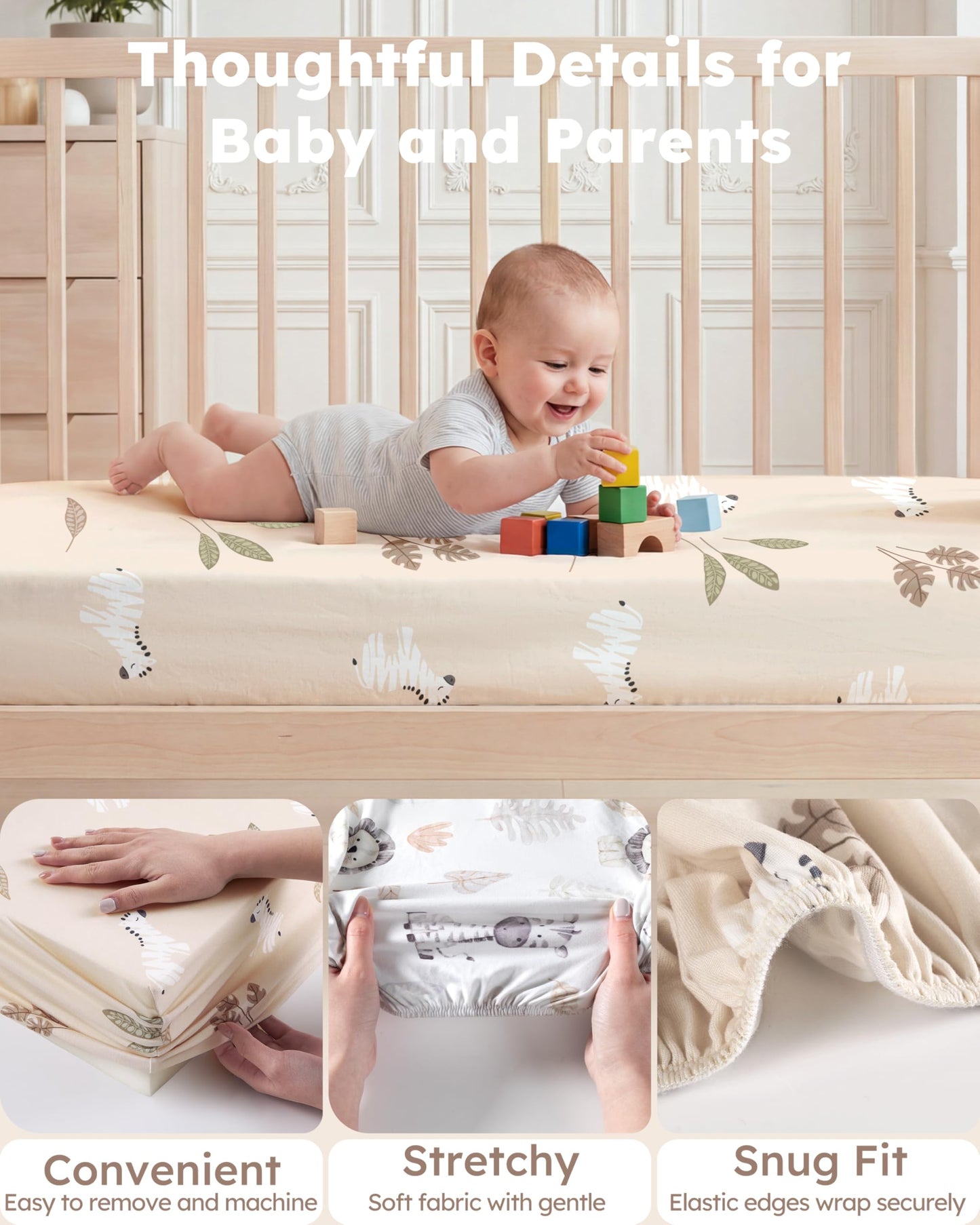 Nyessmee Pack and Play Sheets for Boys Girls, 38" x 26" Mini Crib Sheets Fitted for Pack n Play Mattress, Soft Breathable Playard Sheets, 2-Pack Brown Lion
