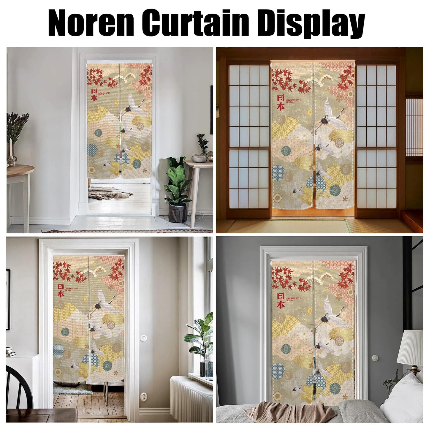 XMJJKUF Long Style Japanese Noren Doorway Curtain Japanese Doorway Curtain Feng Shui Window Treatment Cranes Printed Door Tapestry Polyester for Room Divider Kitchen Home Decor,33.5"x 70.9"