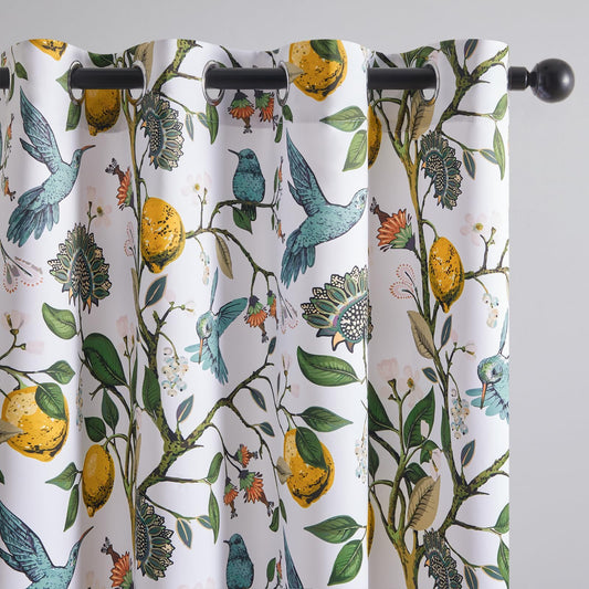 Topfinel Floral Curtains & Drapes Coquette Winter Blackout Elegant Vintage Farmhouse Country Hummingbird Patterned Grommet Curtains for Dining Living Room Sliding Glass 2 Panels 96 inch Long