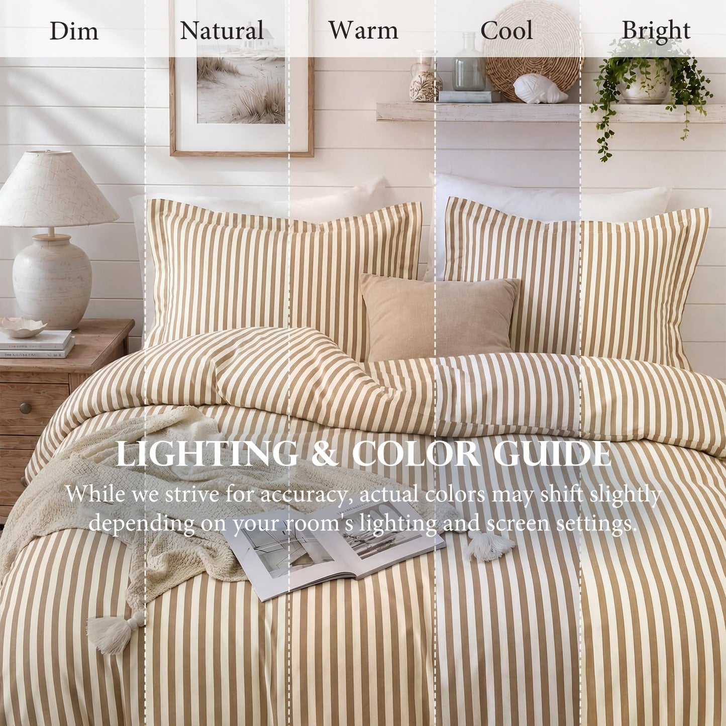 JOLLYVOGUE Striped Duvet Cover Queen, Duvet Cover Set with Khaki Stripes