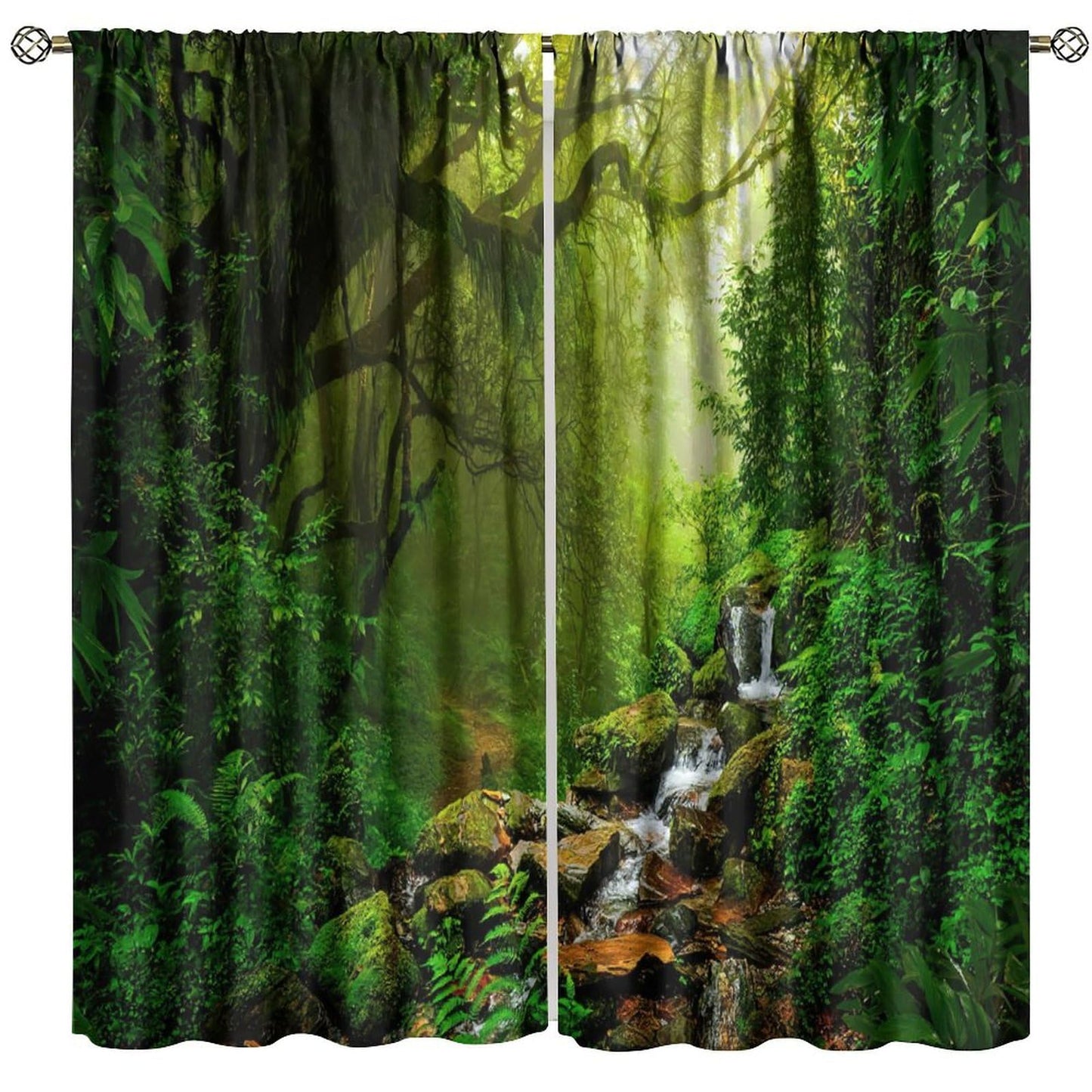 AuiMzoo Forest Blackout Curtains, Natural Tropical Waterfall Jungle River Rainforest Landscape Scenic Print, Bedroom Living Room Kitchen 21" W x 45" L