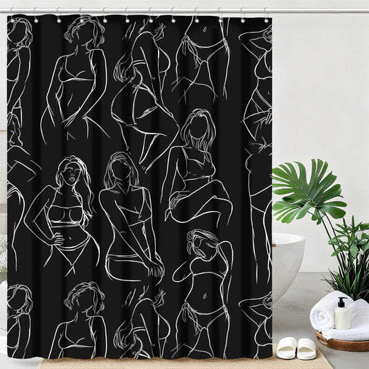 mutakin Black and White Shower Curtain Abstract Women Minimalist Art Shower Curtains for Bathroom Waterproof Fabric Bath Curtain Decor with Hooks