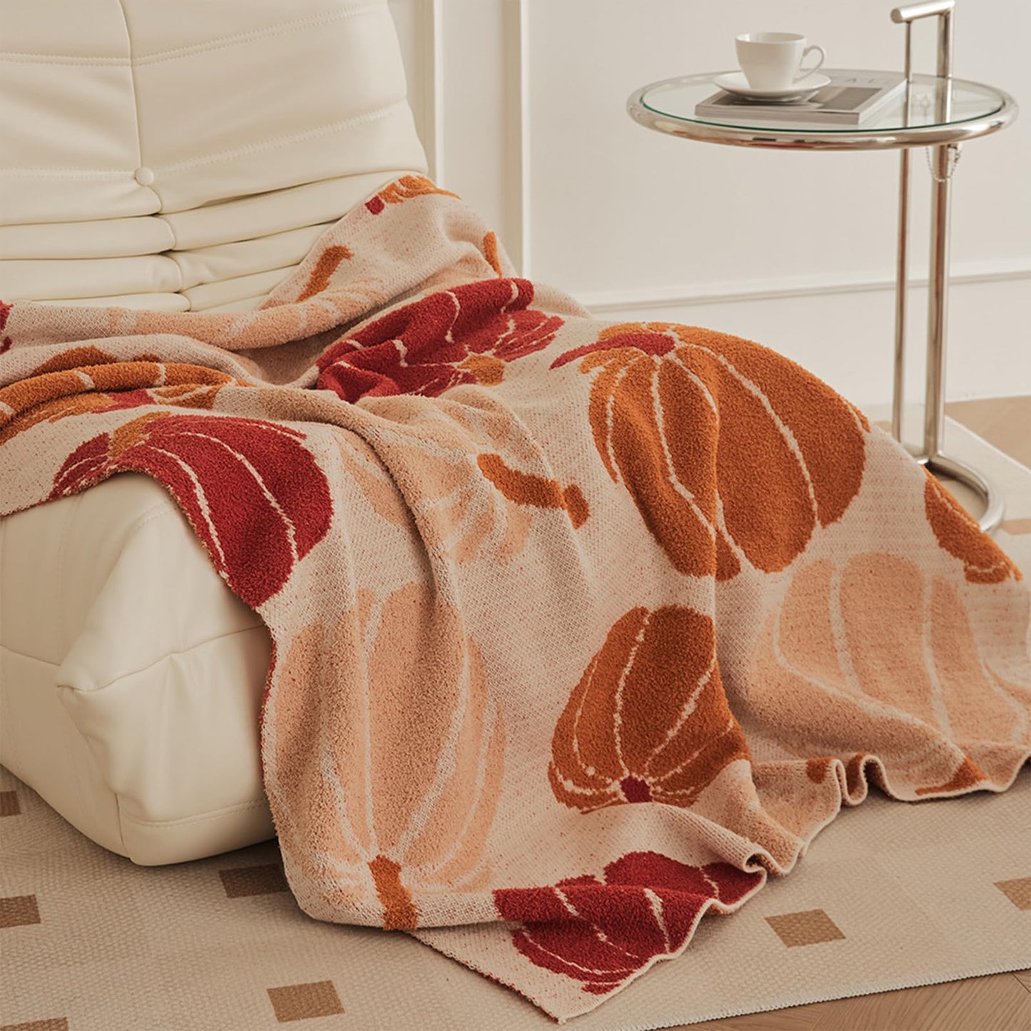 Pumpkin Throw Blanket for Couch 50x70 Fall Halloween Blankets, Soft Cozy Reversible Textured Fleece Fluffy Blanket for Bed Sofa Autumn Home Decor