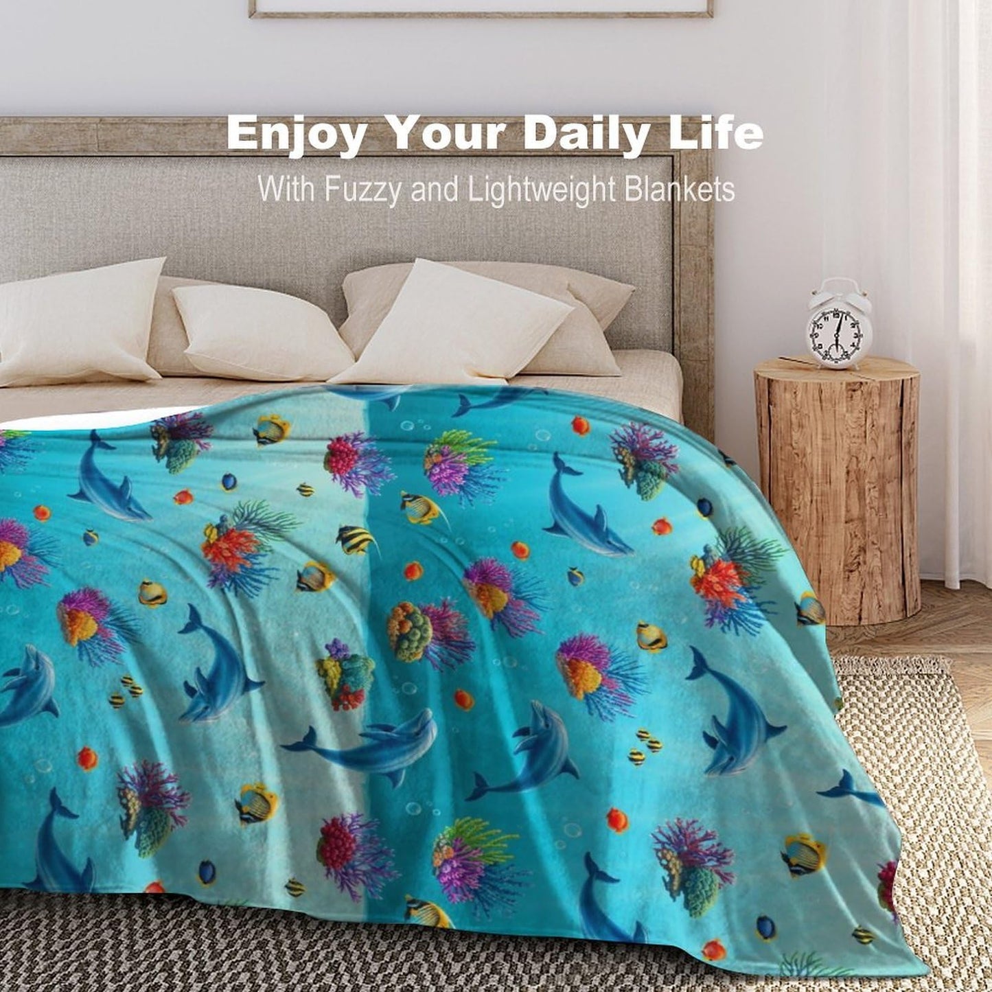 Cozy Warm Blanket, Fashion Home Decor Soft Throw Blanket for Bed, Sofa and Couch Compatible with Sea Dolphin Underwater