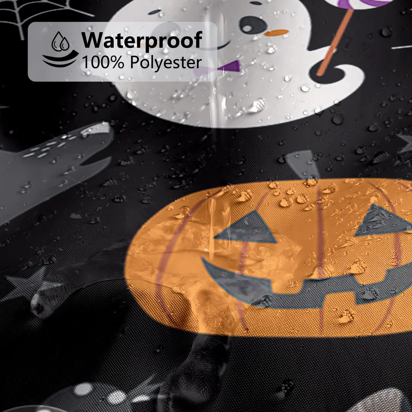 MEHOFOND Halloween Boo Shower Curtain Halloween Bathroom Curtain Skull Bat Spider Bathtubs Decor Washable Durable Polyester Fabric Bathroom Curtains 72x72 in