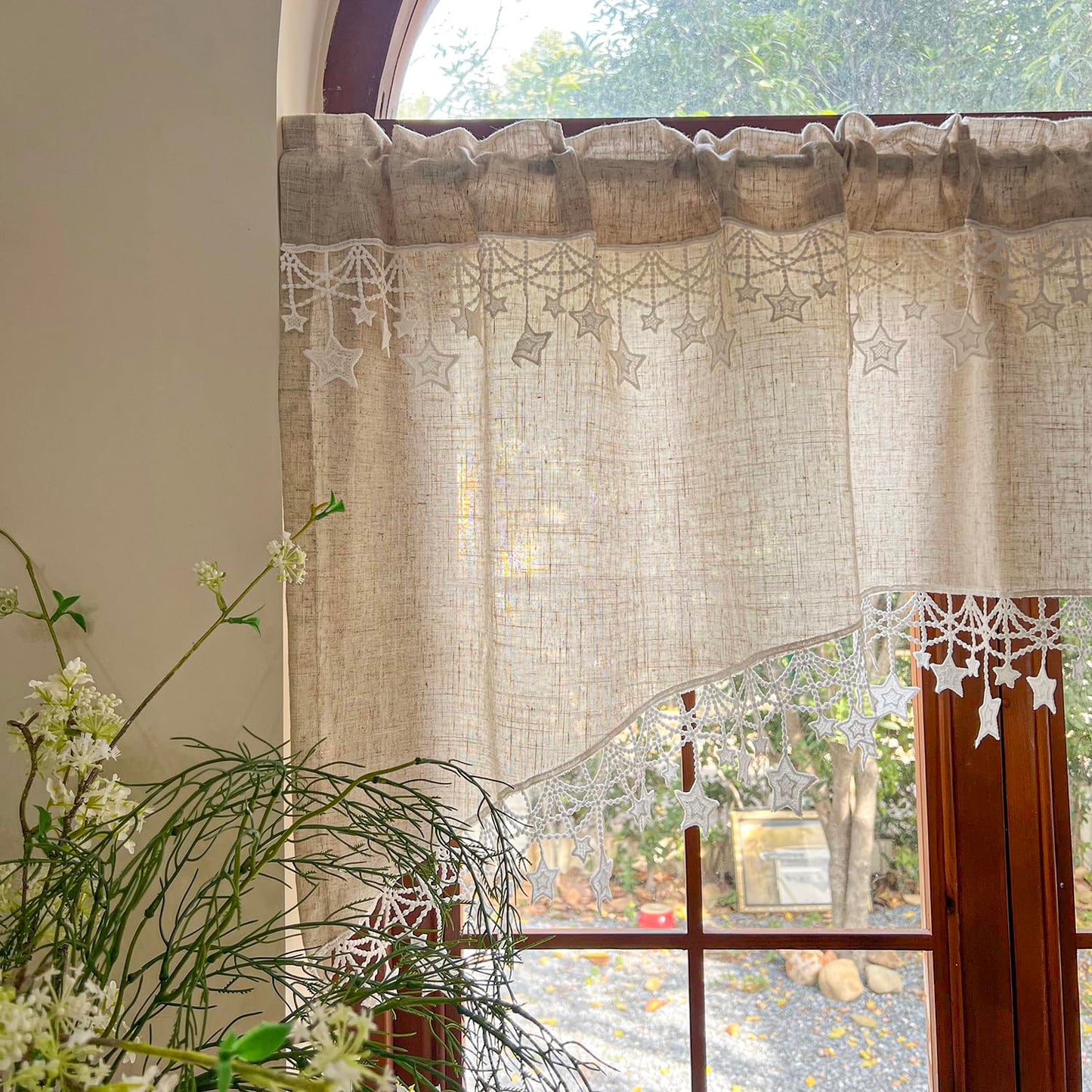 AiDamai Swag Curtain with Star Trim Arched Doorway Curtain 1PC W59 x L26