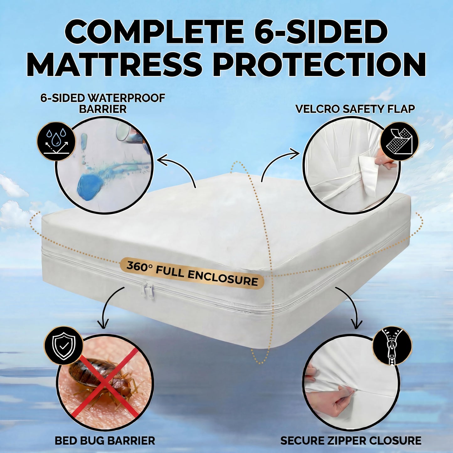 MATTSHIELD Ultimate 3-Piece Kit - Bed Bug-Proof Mattress Cover Full Size 100% Cotton Top + 2 Pillow Protectors with Zipper - 6 Sided Waterproof Encasement, Total Defense Kit